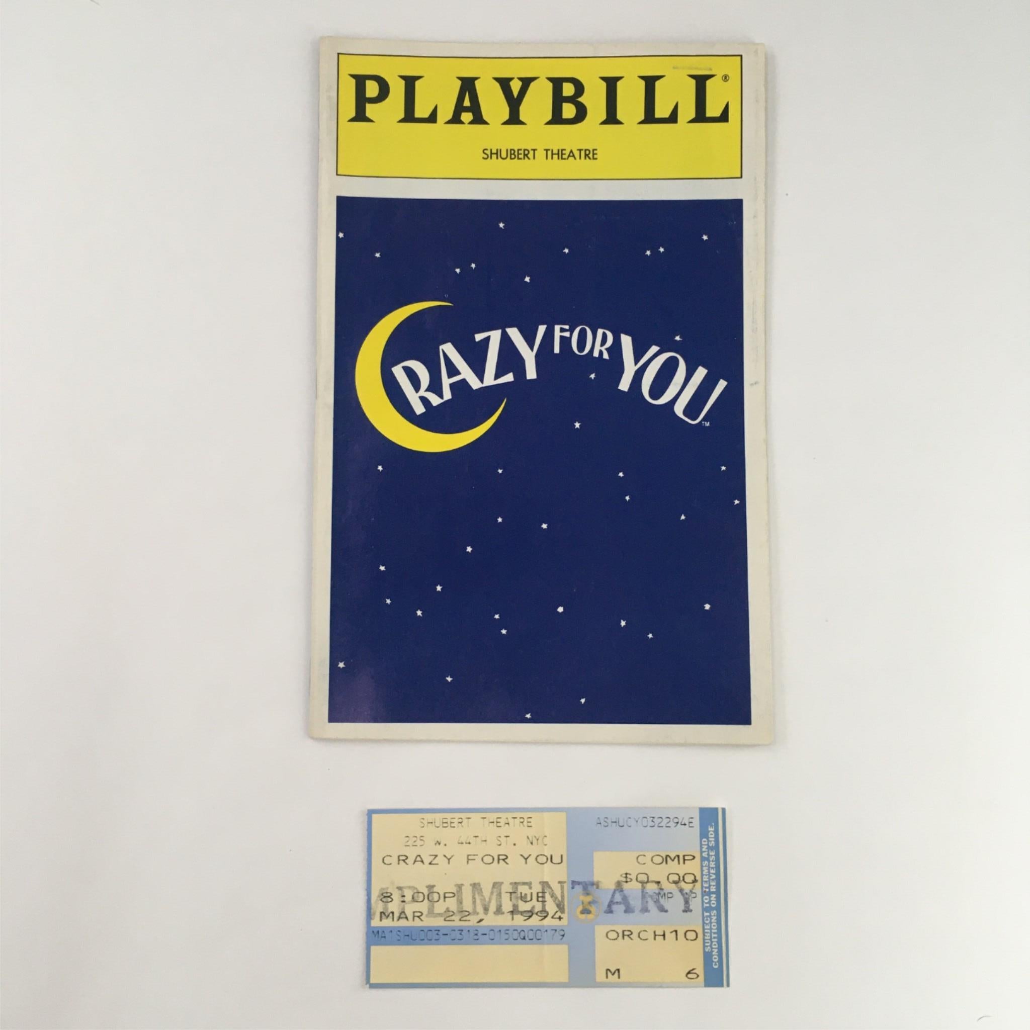 1994 Playbill Crazy For You by Mike Ockrent at Sam S. Shubert Theatre