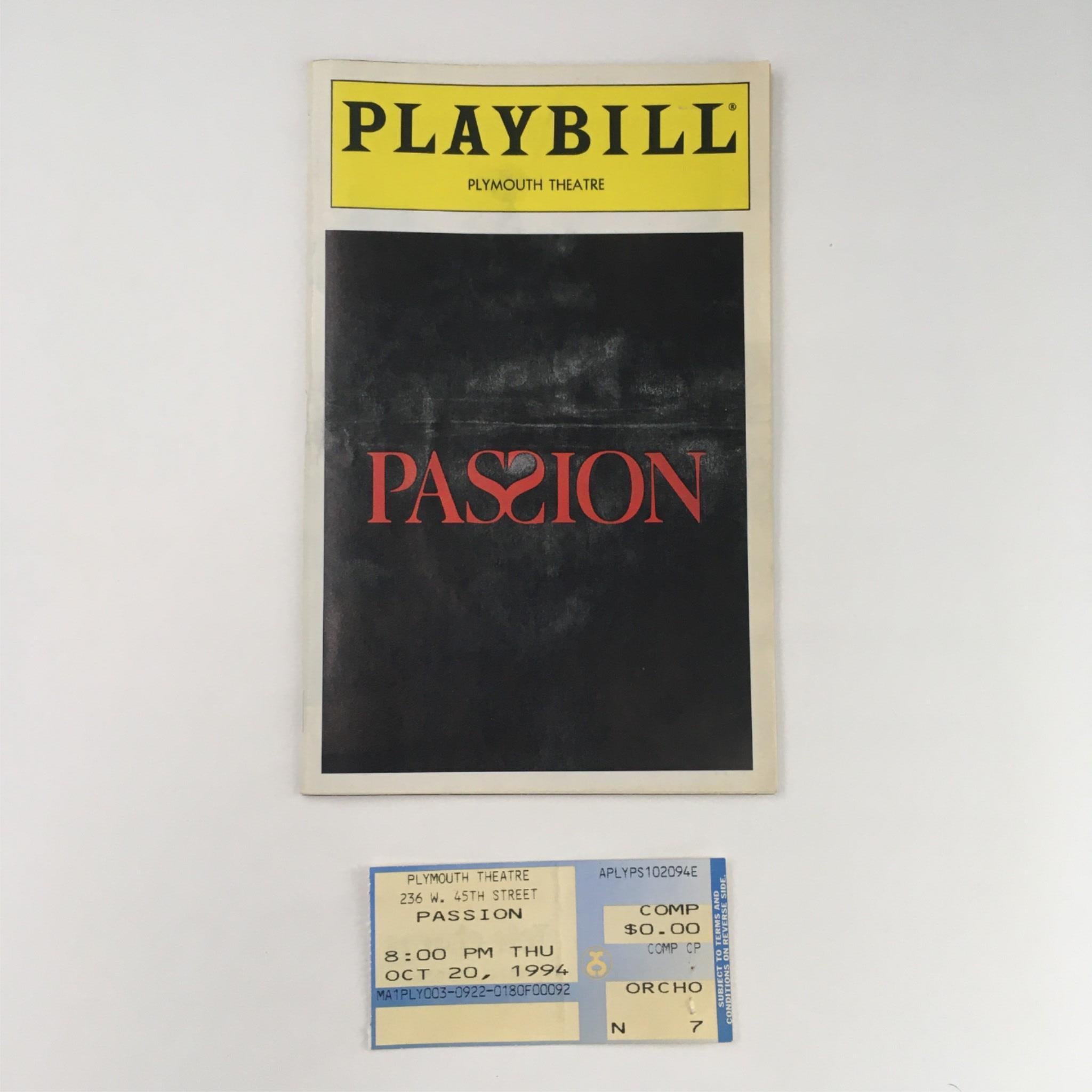 1994 Playbill Passion by Donna Murphy, Jere Shea at Plymouth Theatre