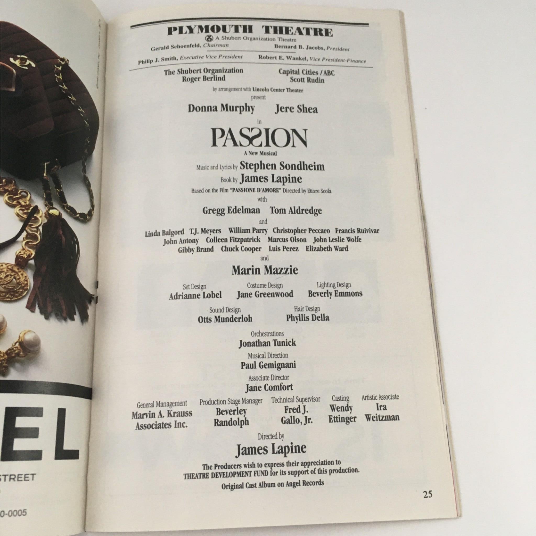 1994 Playbill Passion by Donna Murphy, Jere Shea at Plymouth Theatre