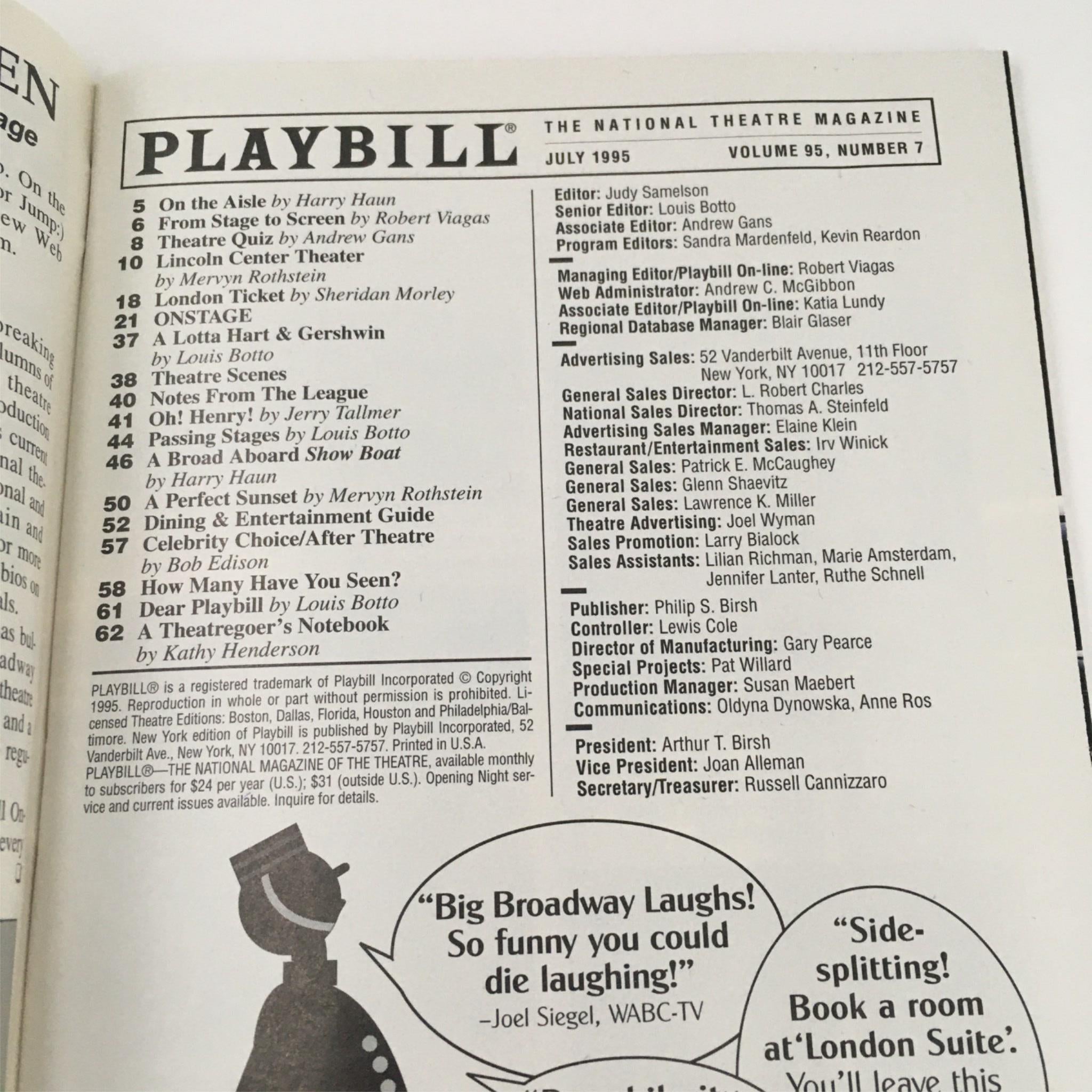 1995 Playbill Travels with my Aunt by Jim Dale, Brian Murray at Minetta Lane