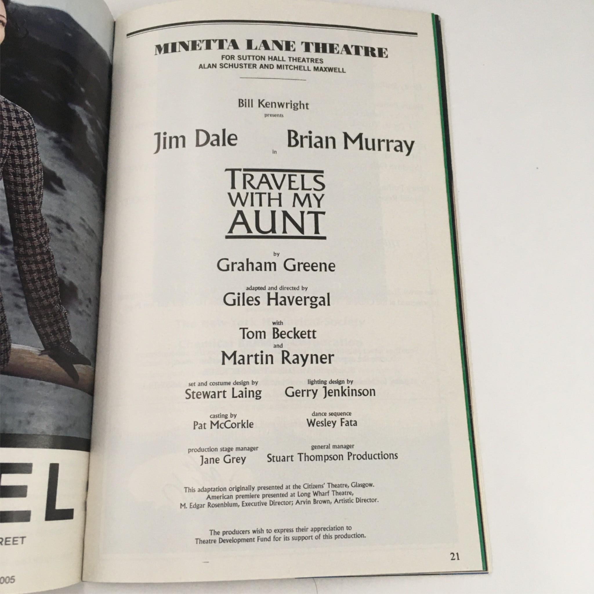 1995 Playbill Travels with my Aunt by Jim Dale, Brian Murray at Minetta Lane