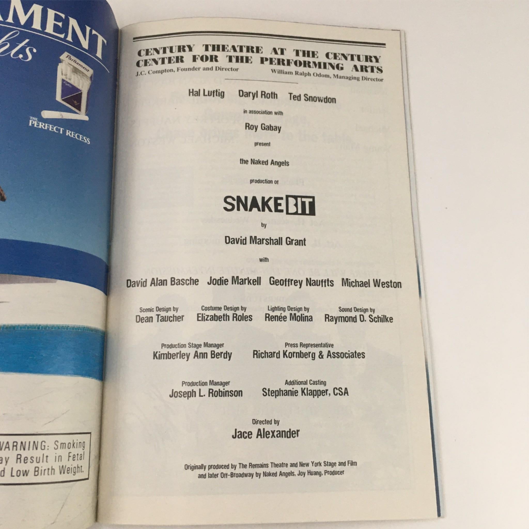 1999 Playbill Snakebit by David Marshall Grant at Century Theatre