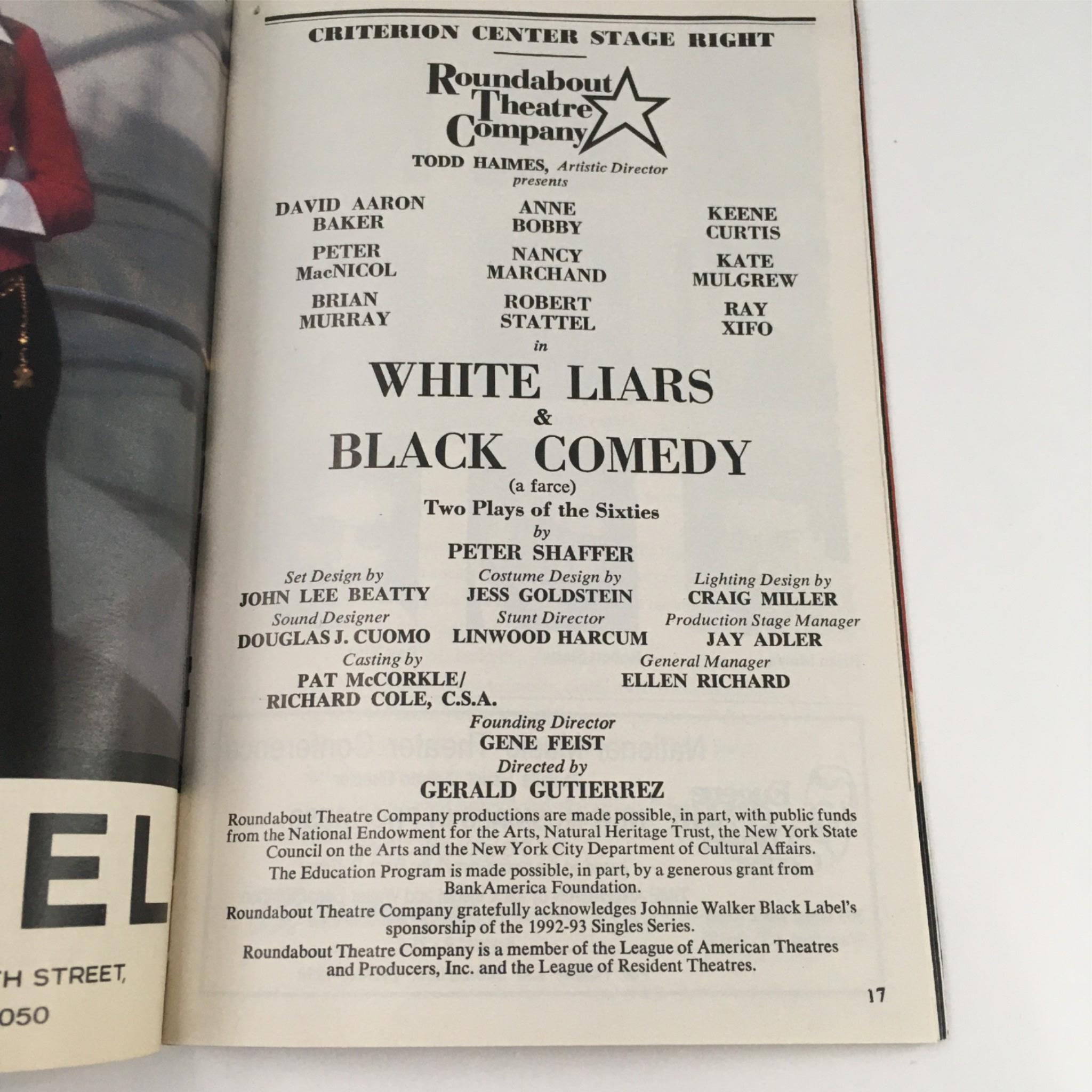 1993 Playbill White Liars & Black Comedy by Peter Shaffer, Gerald Gutierrez