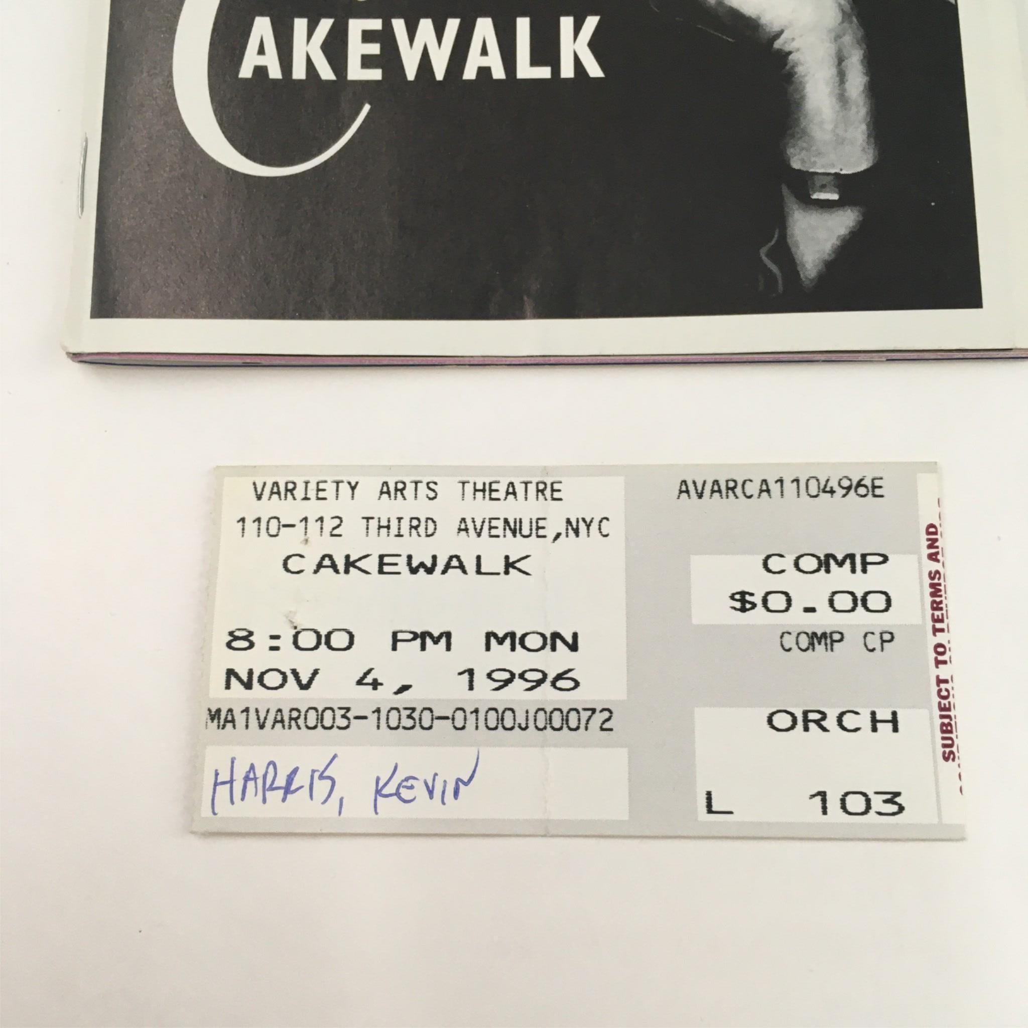 1996 Playbill Cakewalk by Peter Feibleman, Marshall Mason, Variety Arts Theatre