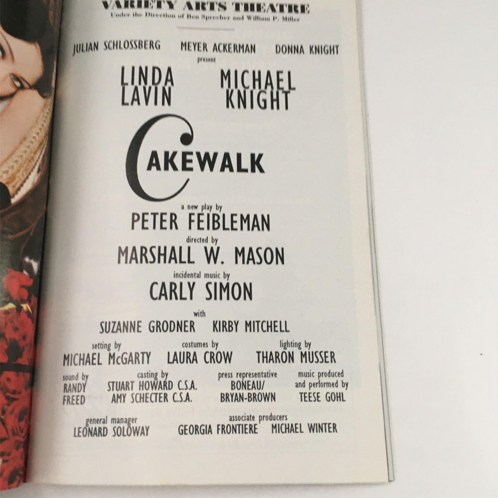 1996 Playbill Cakewalk by Peter Feibleman, Marshall Mason, Variety Arts Theatre