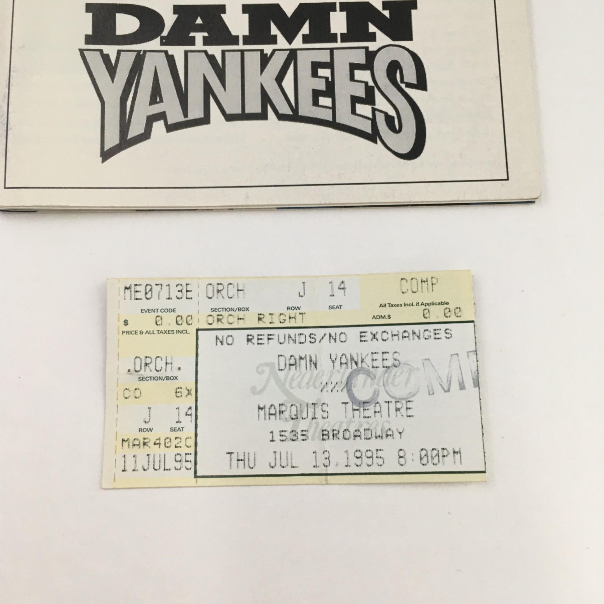 1995 Playbill Damn Yankees by Charlotte d'Ambrose at Marquis Theatre with Ticket