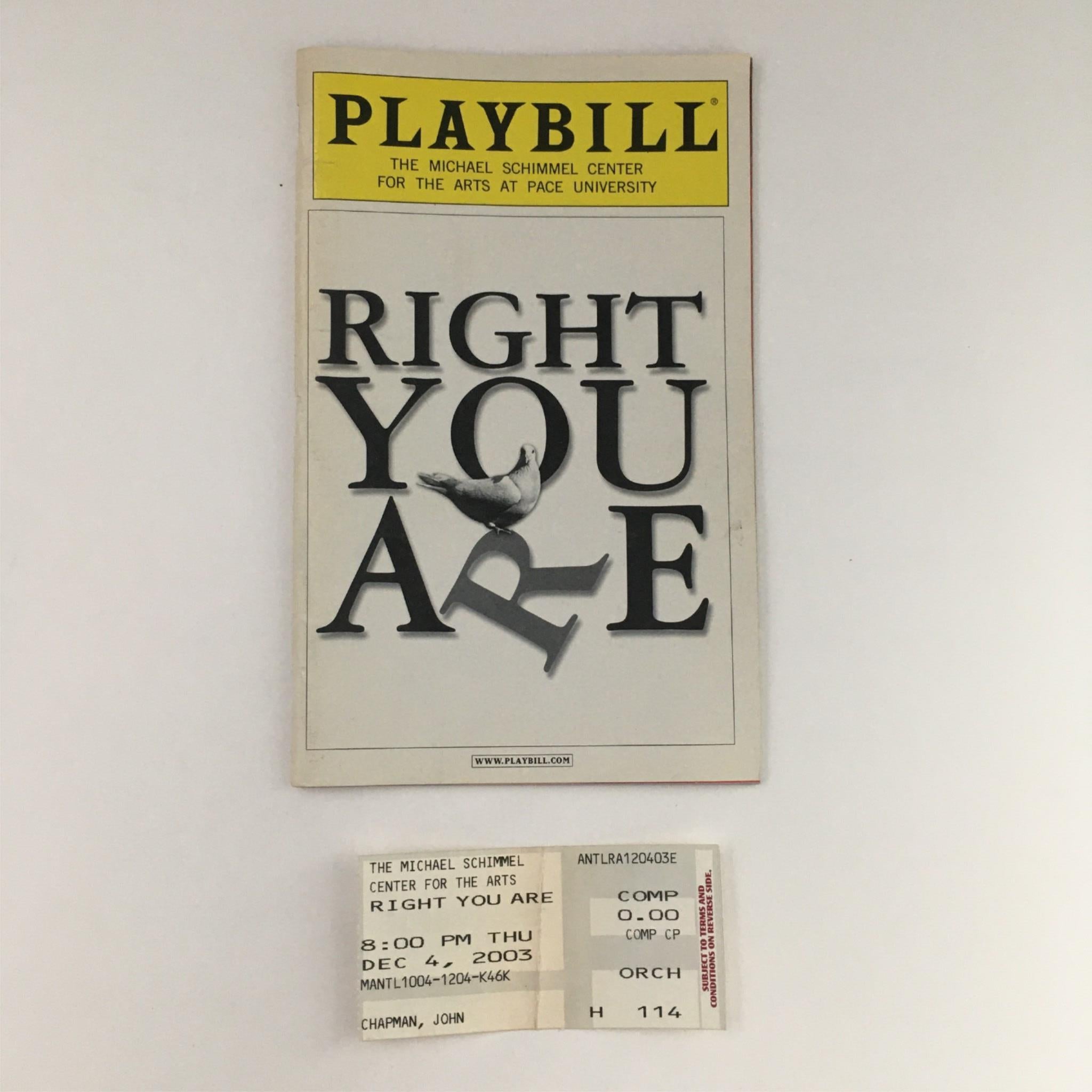 2003 Playbill Right You Are by Fabrizio Melano at The National Arts Theatre