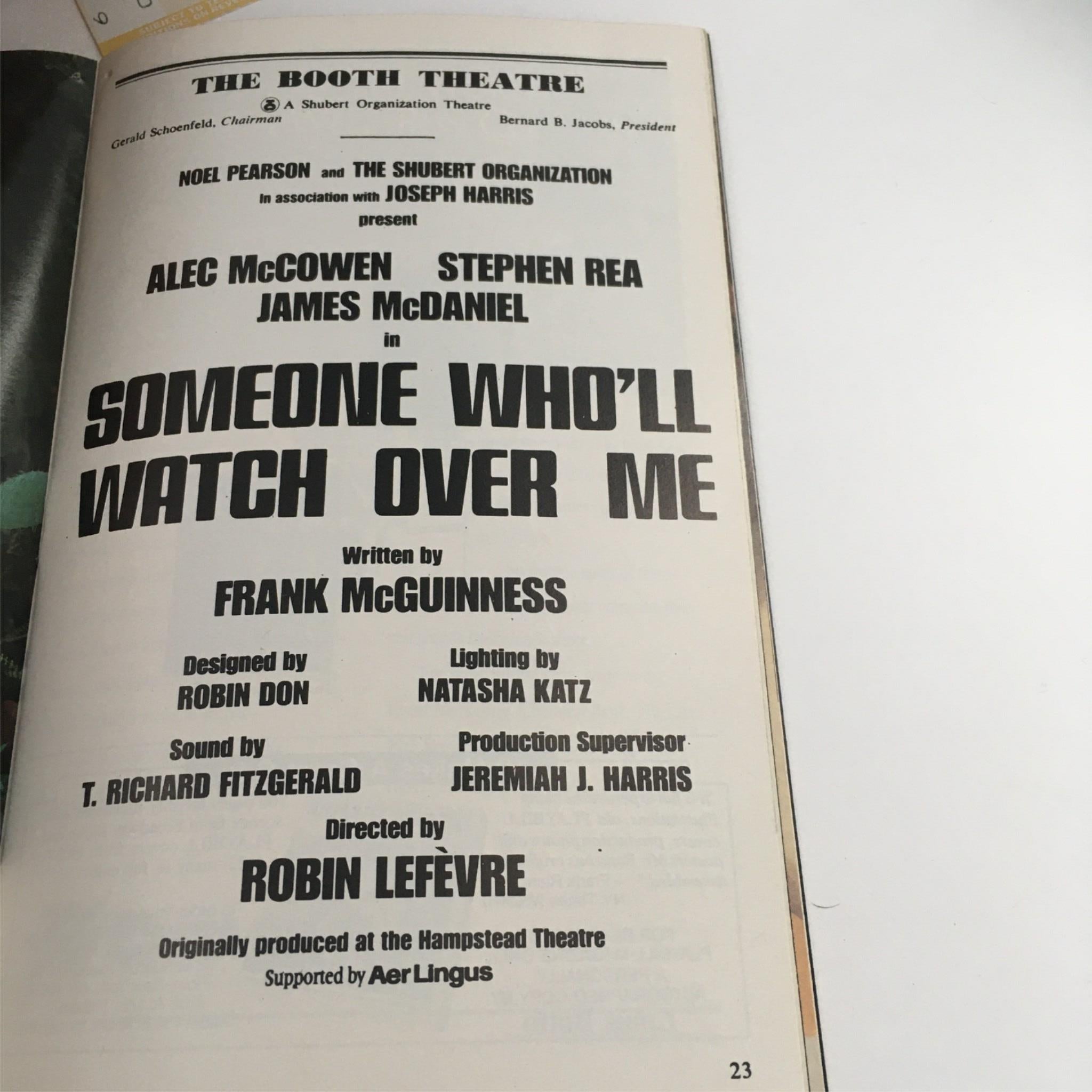 1993 Playbill Someone Who'll Watch Over Me by Frank McGuinness, Robin Lefevre