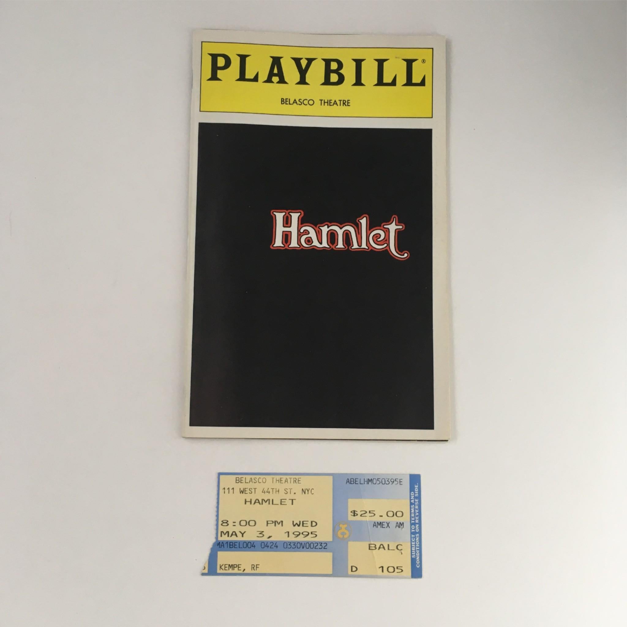 1995 Playbill Hamlet by William Shakespeare, Jonathan Kent at Belasco Theatre