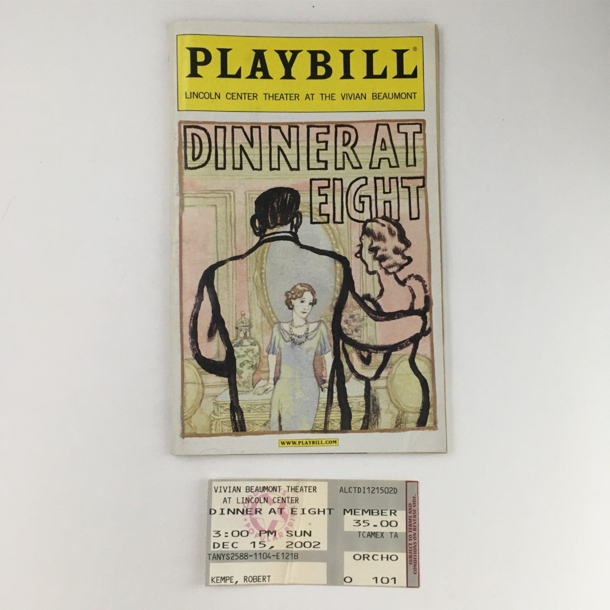 2002 Playbill Dinner At Eight by George S Kaufman and Edna Ferber