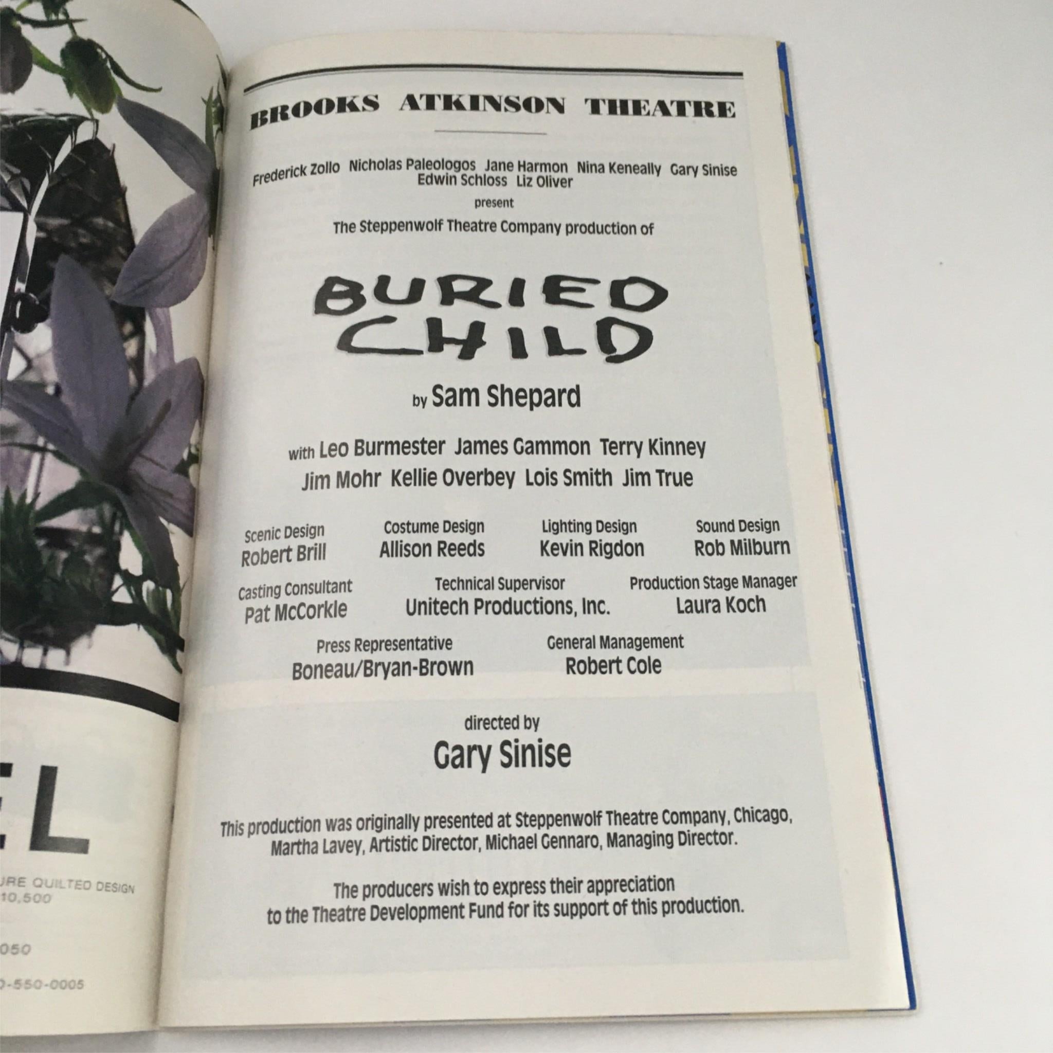 1996 Playbill Buried Child by Sam Shepard, Gary Sinise, Brooks Atkinson Theatre