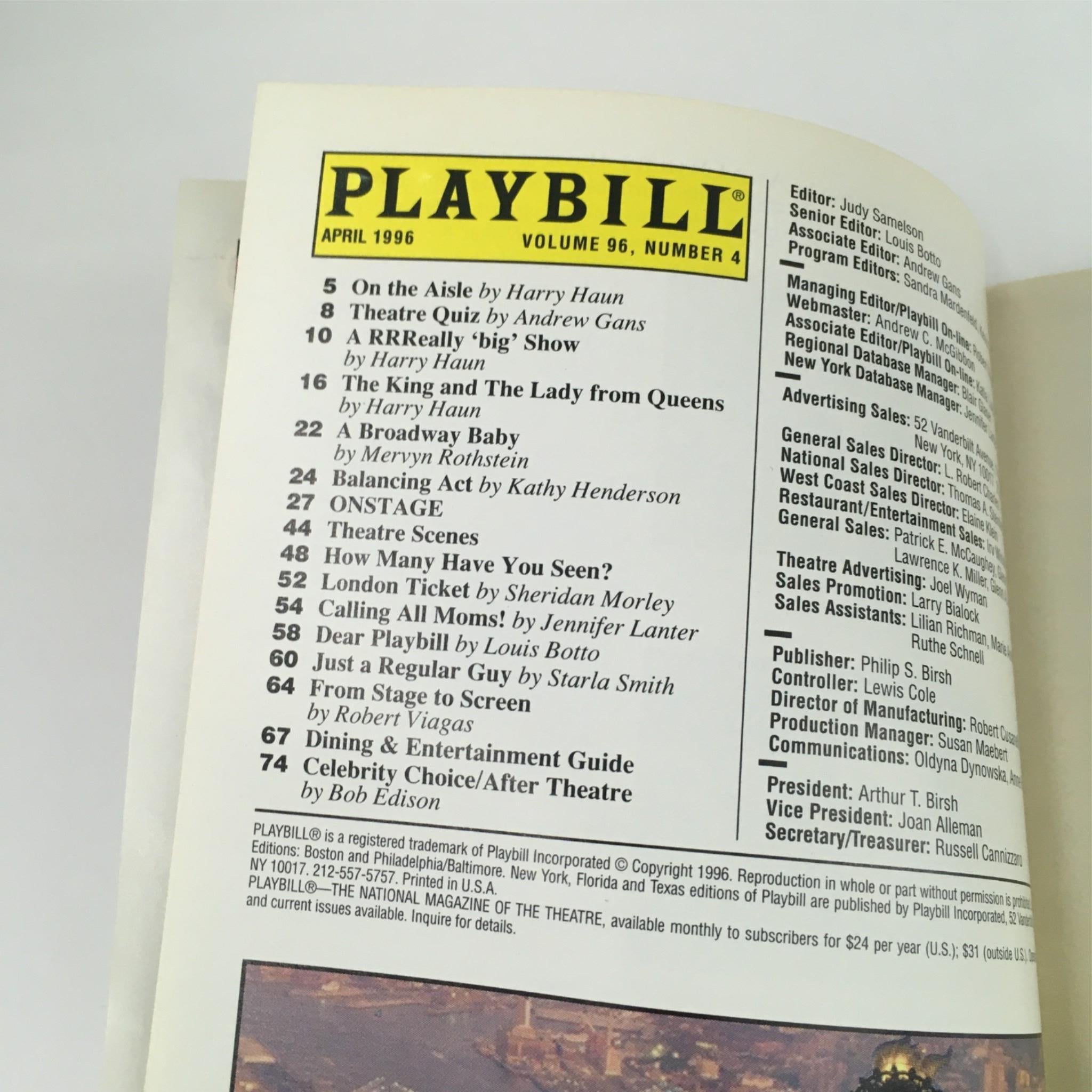 1996 Playbill Buried Child by Sam Shepard, Gary Sinise, Brooks Atkinson Theatre