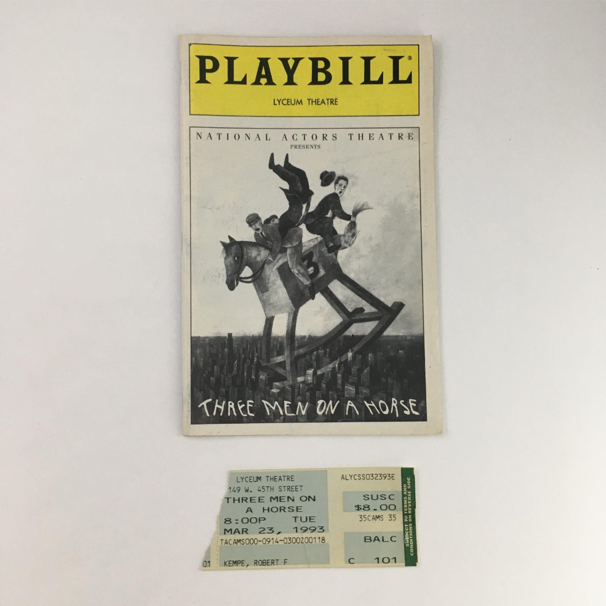 1993 Playbill Three Men On A Horse by John Cecil Holm and George Abbott Opening!