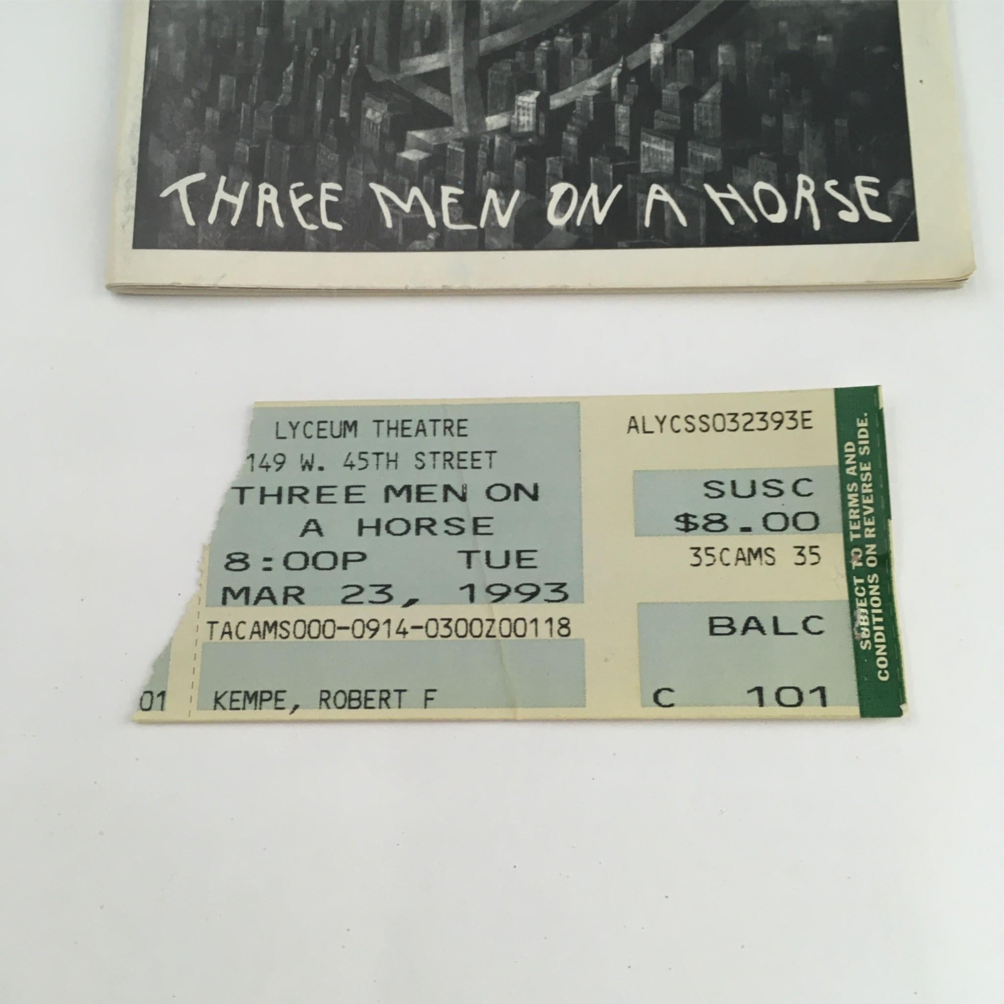 1993 Playbill Three Men On A Horse by John Cecil Holm and George Abbott Opening!