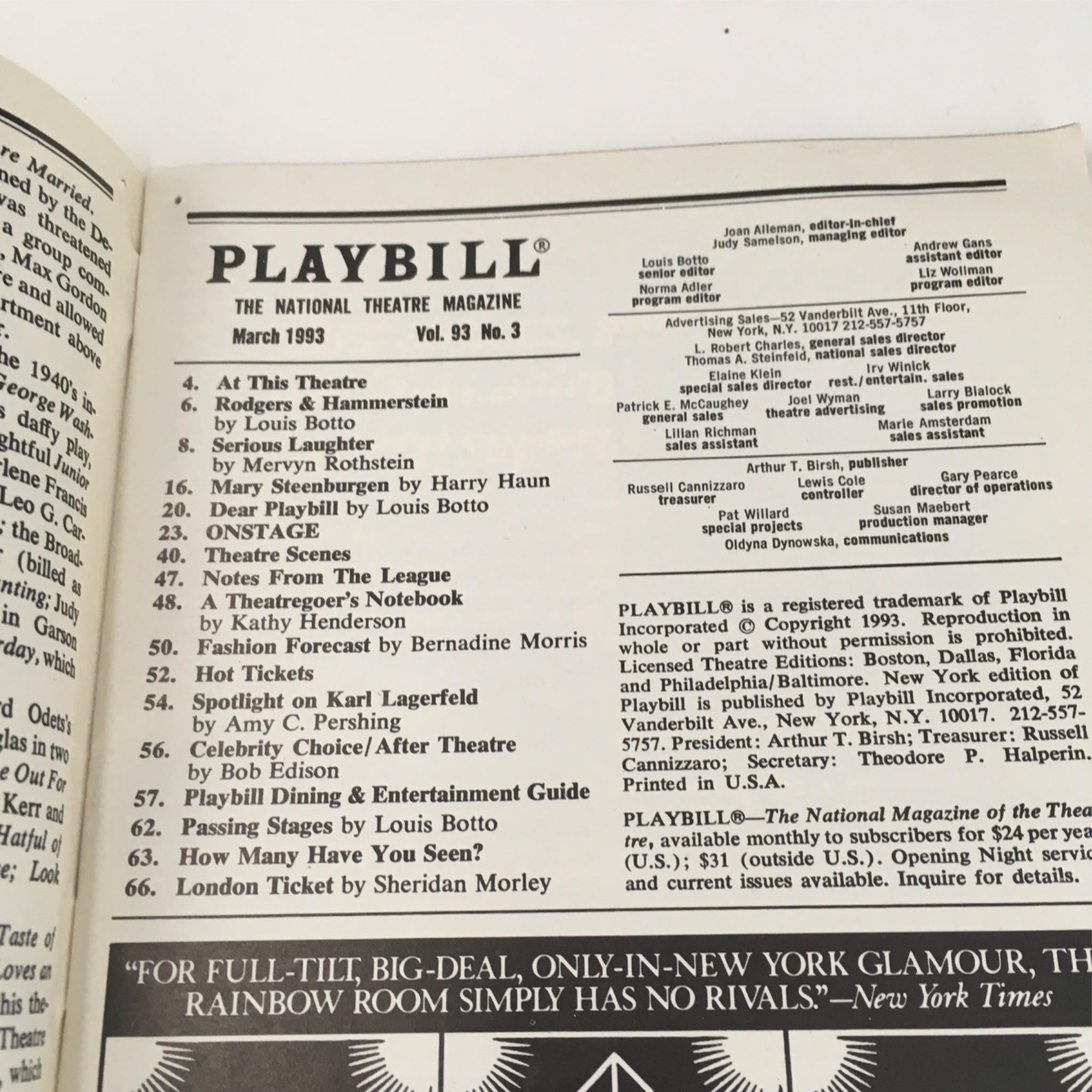 1993 Playbill Three Men On A Horse by John Cecil Holm and George Abbott Opening!