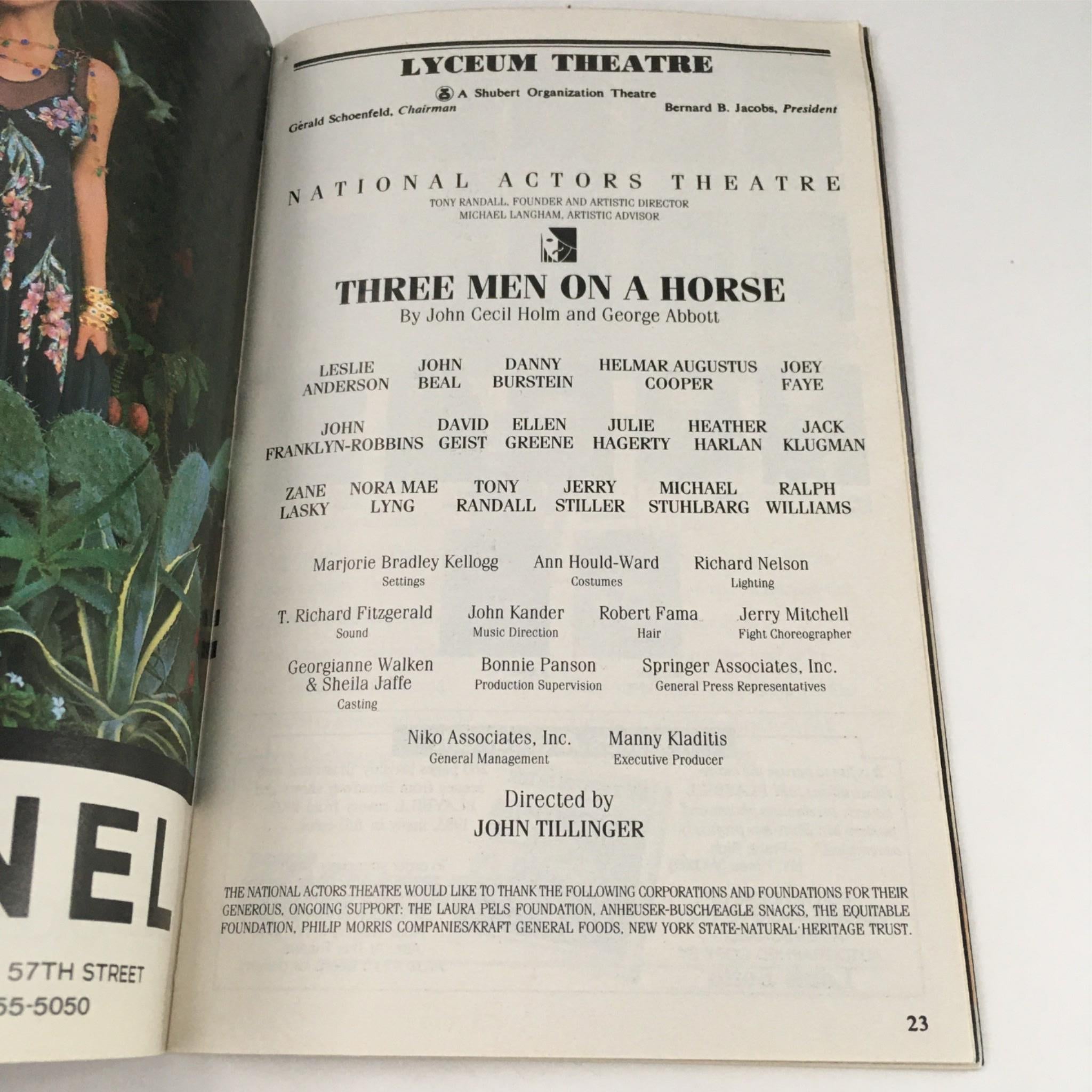 1993 Playbill Three Men On A Horse by John Cecil Holm and George Abbott Opening!