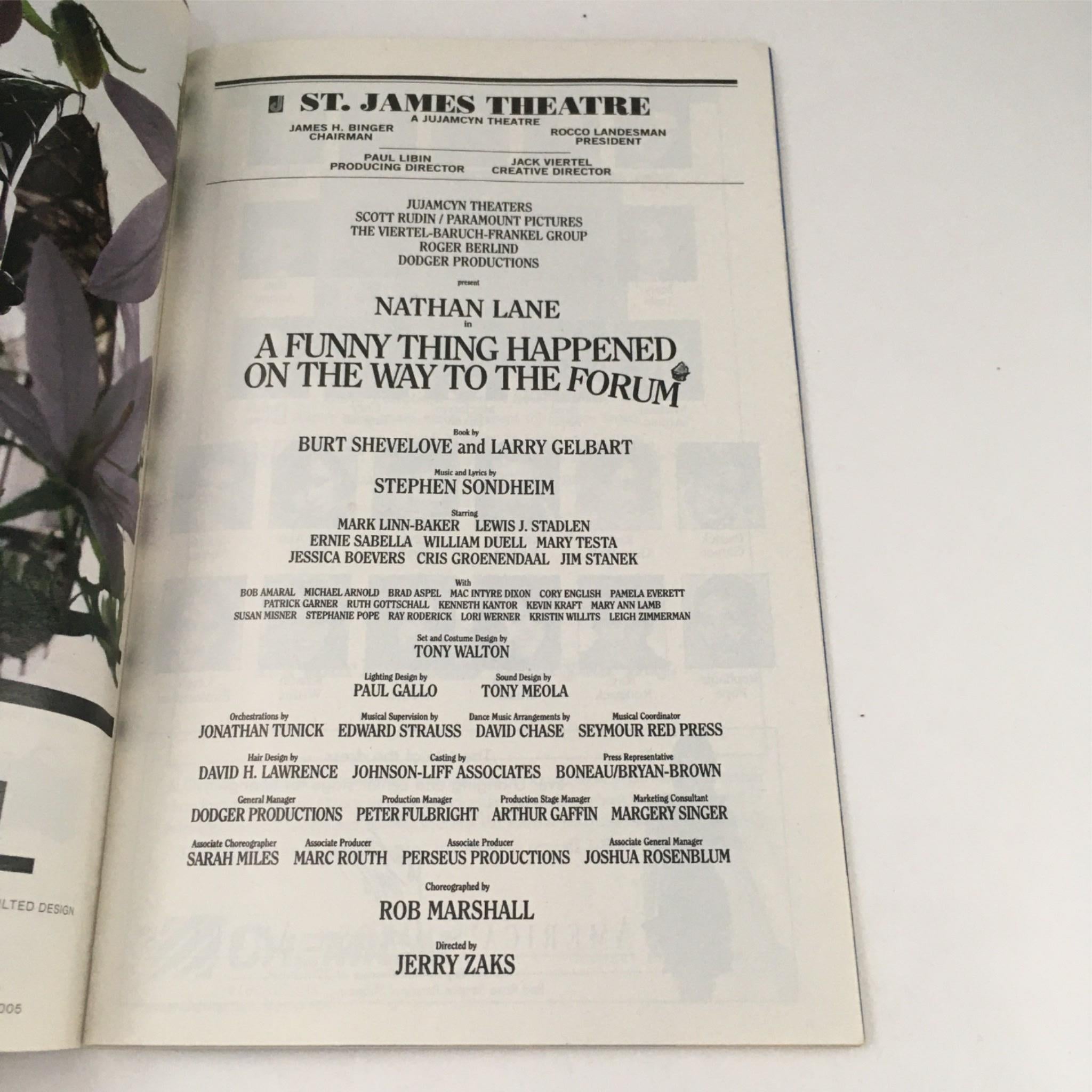 1996 Playbill A Funny Thing Happened On The Way To The Forum by Jerry Zaks