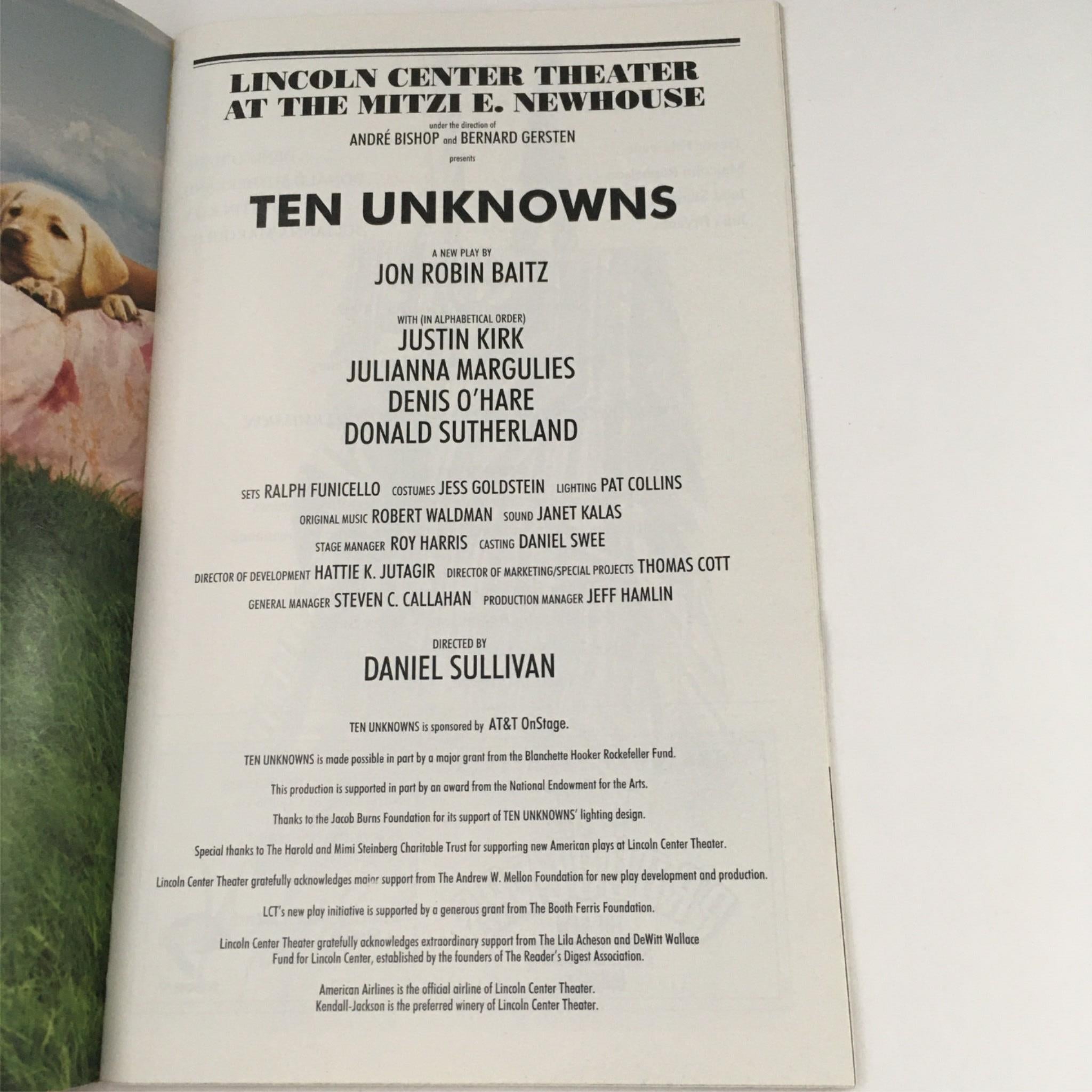 2001 Playbill Ten Unknowns by Jon Robin Baitz, Daniel Sullivan