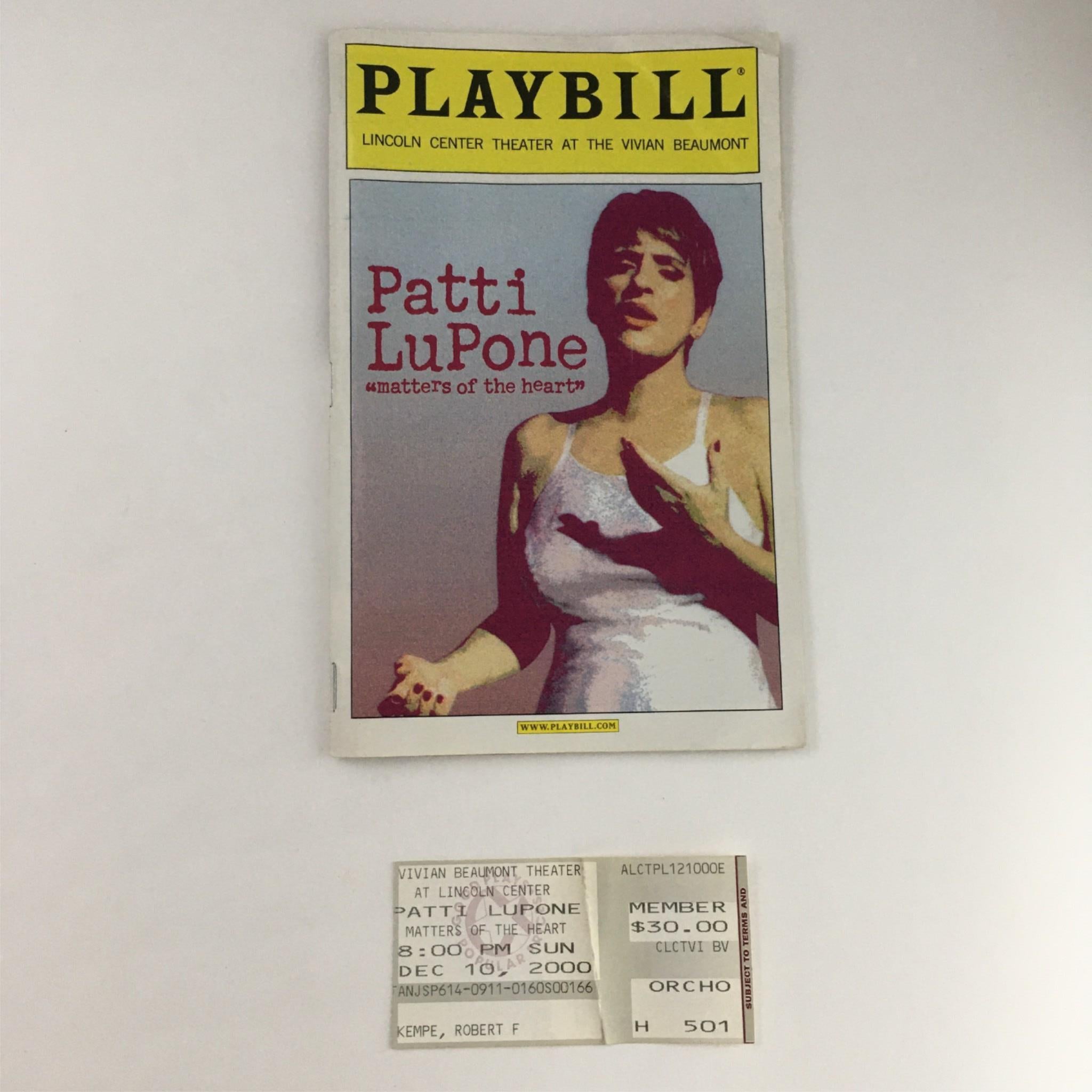 2000 Playbill Patti Lupone Matters of the Heart ay Lincoln Center Theatre