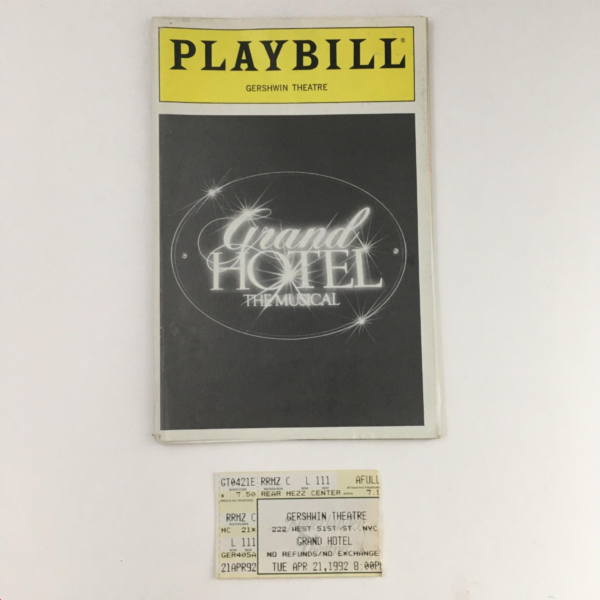 1992 Playbill Grand Hotel The Musical by Tommy Tune at Gershwin Theatre