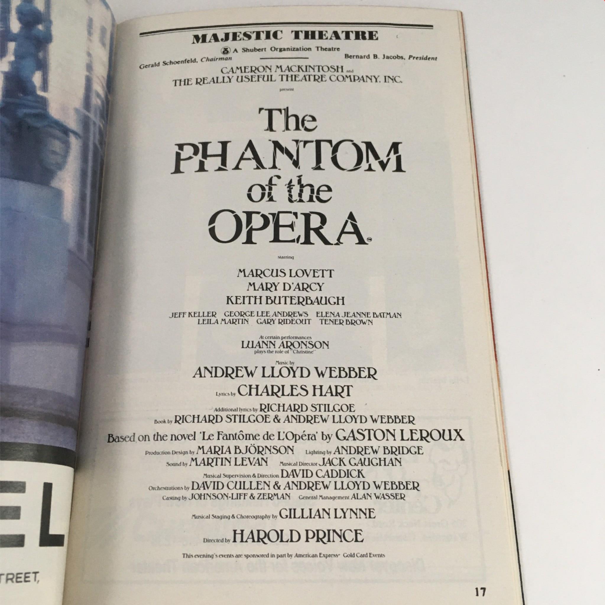 1993 Playbill The Phantom Of The Opera by Marcuss Lovett, Mary D'Arcy