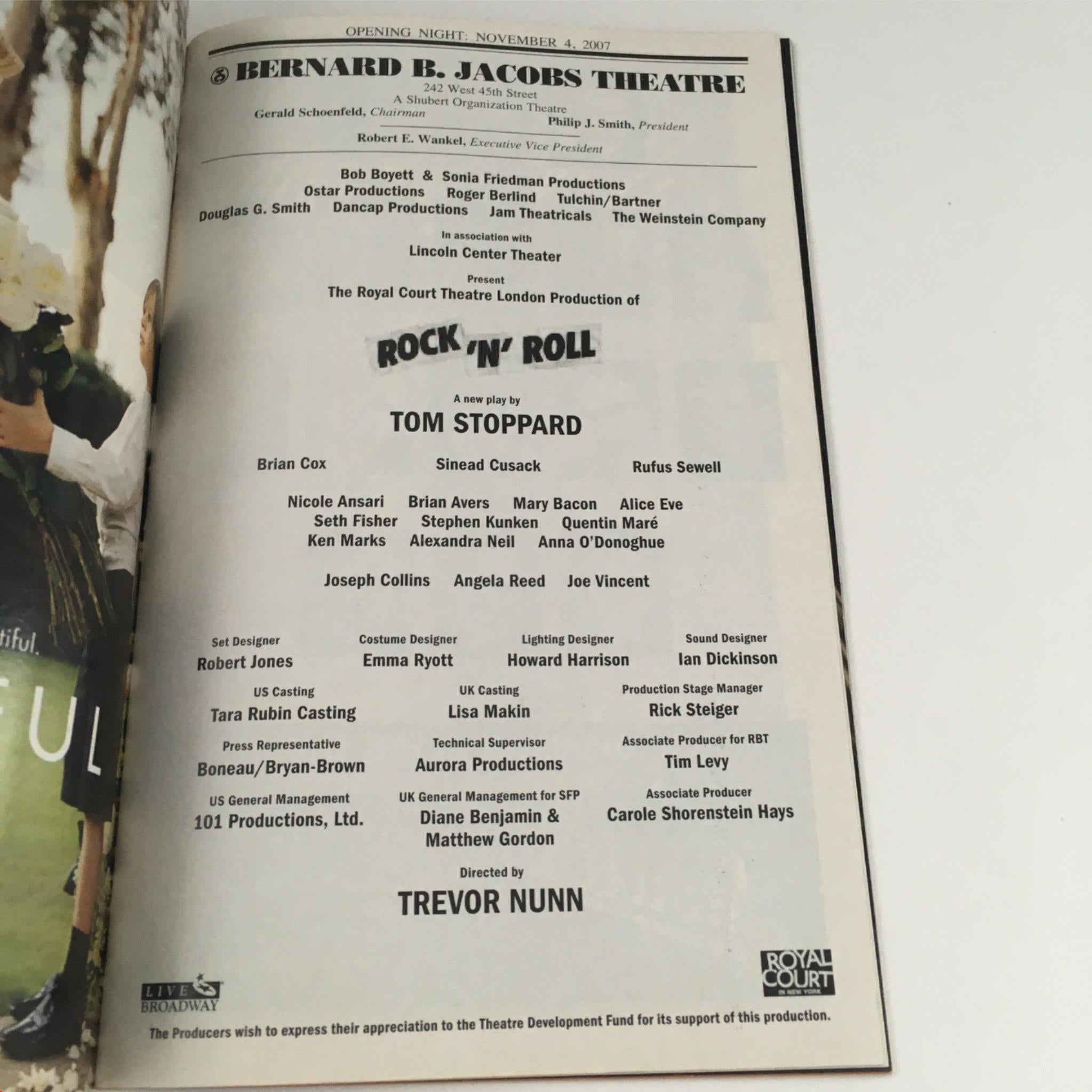 2007 Playbill Rock 'N' Roll Tom Stoppard, Trevor Nunn at Bernard Jacobs Theatre