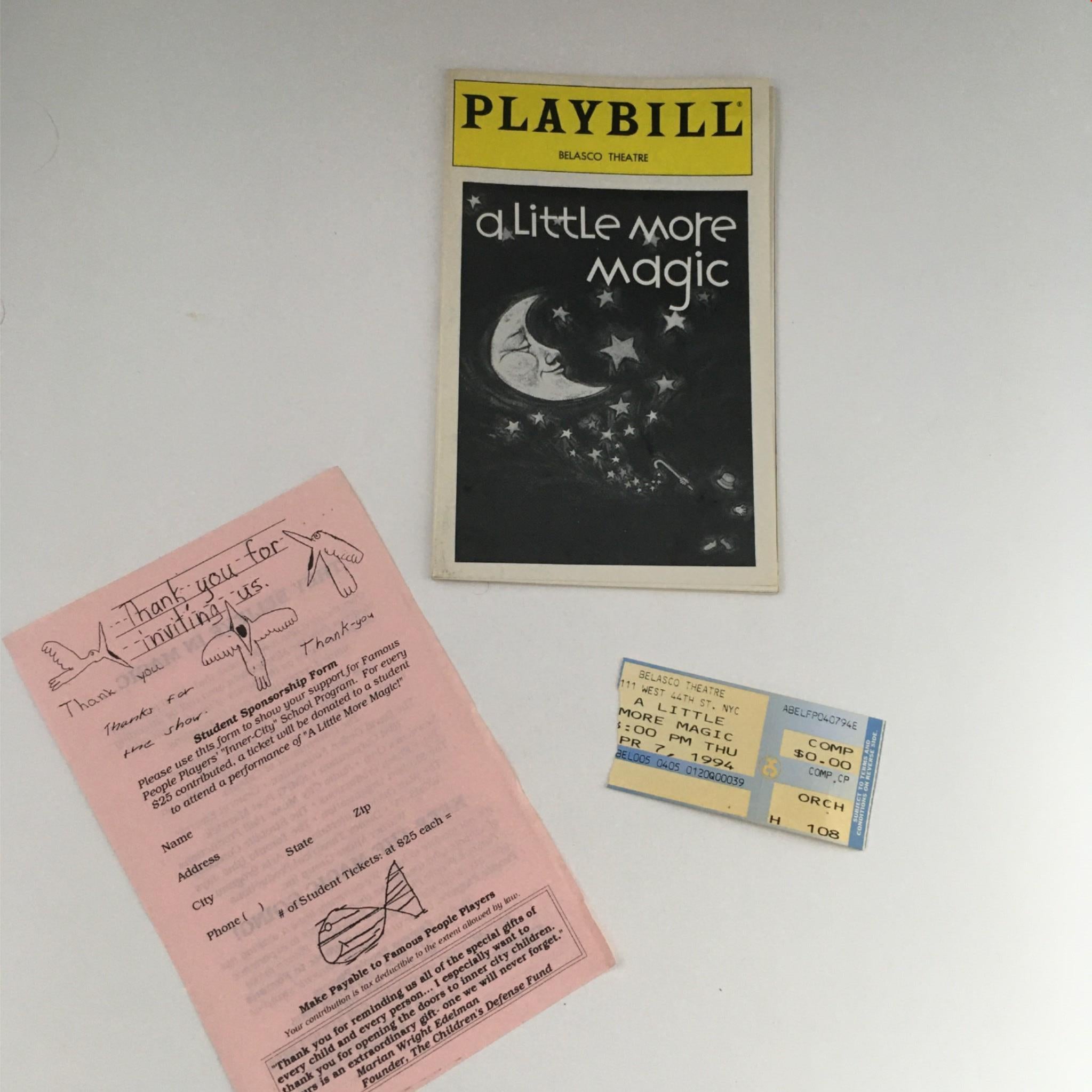 1994 Playbill A Little More Magic by Diane Lynn Dupuy at Belasco Theatre