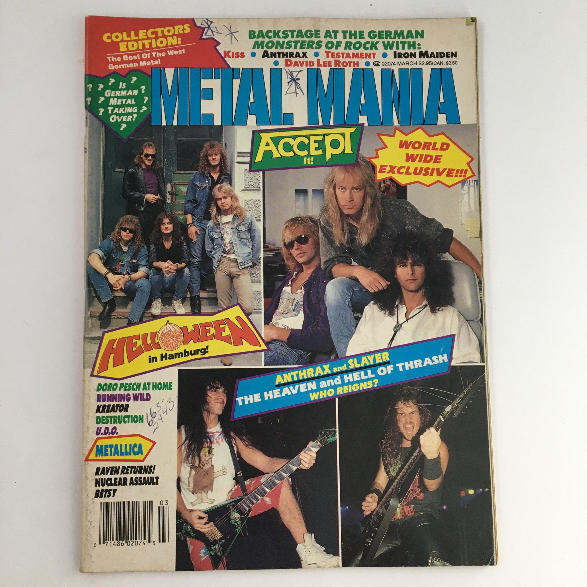 Metal Mania Magazine March 1989 Beth Nussbaum, Eddie Malluk, w Poster No Label