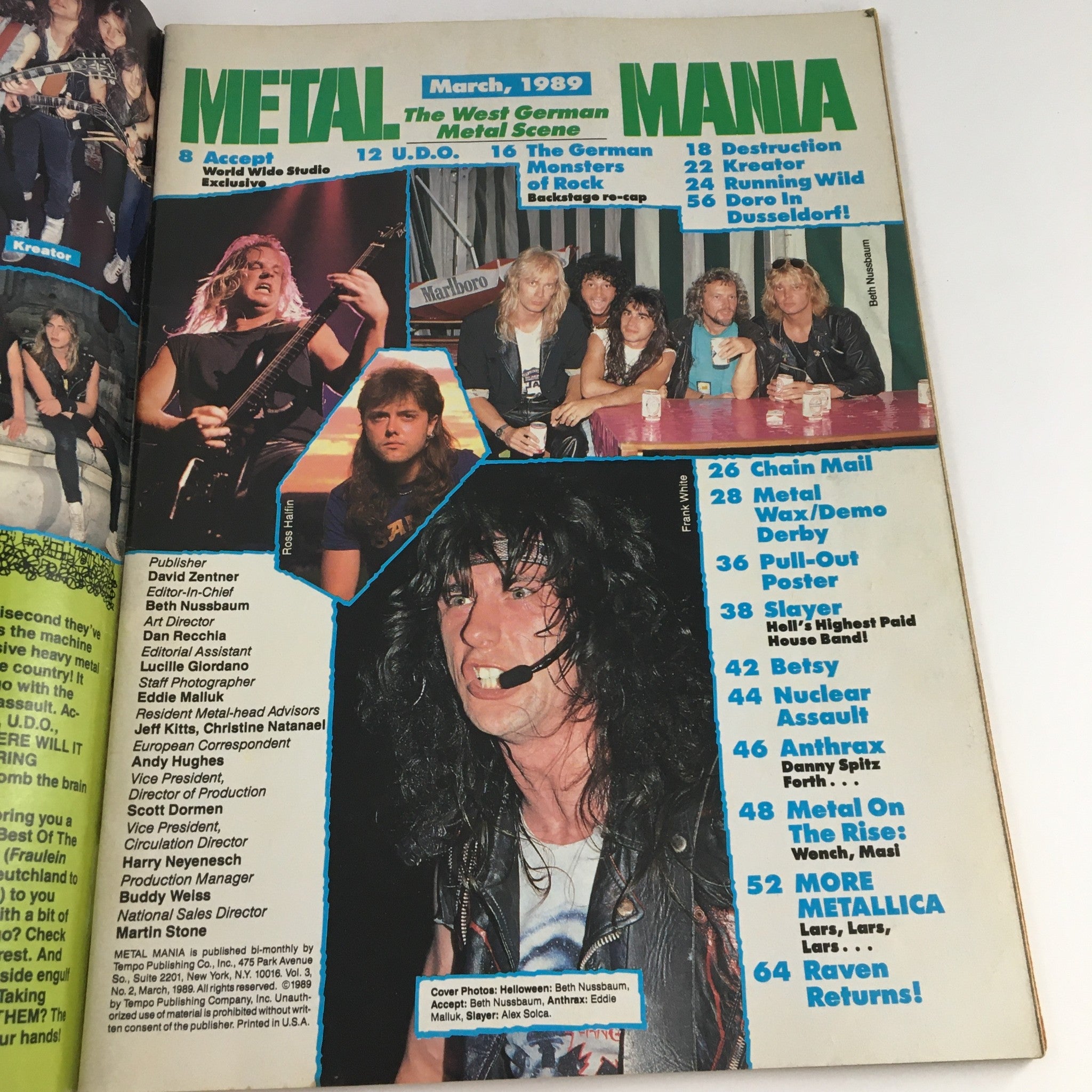 Metal Mania Magazine March 1989 Beth Nussbaum, Eddie Malluk, w Poster No Label