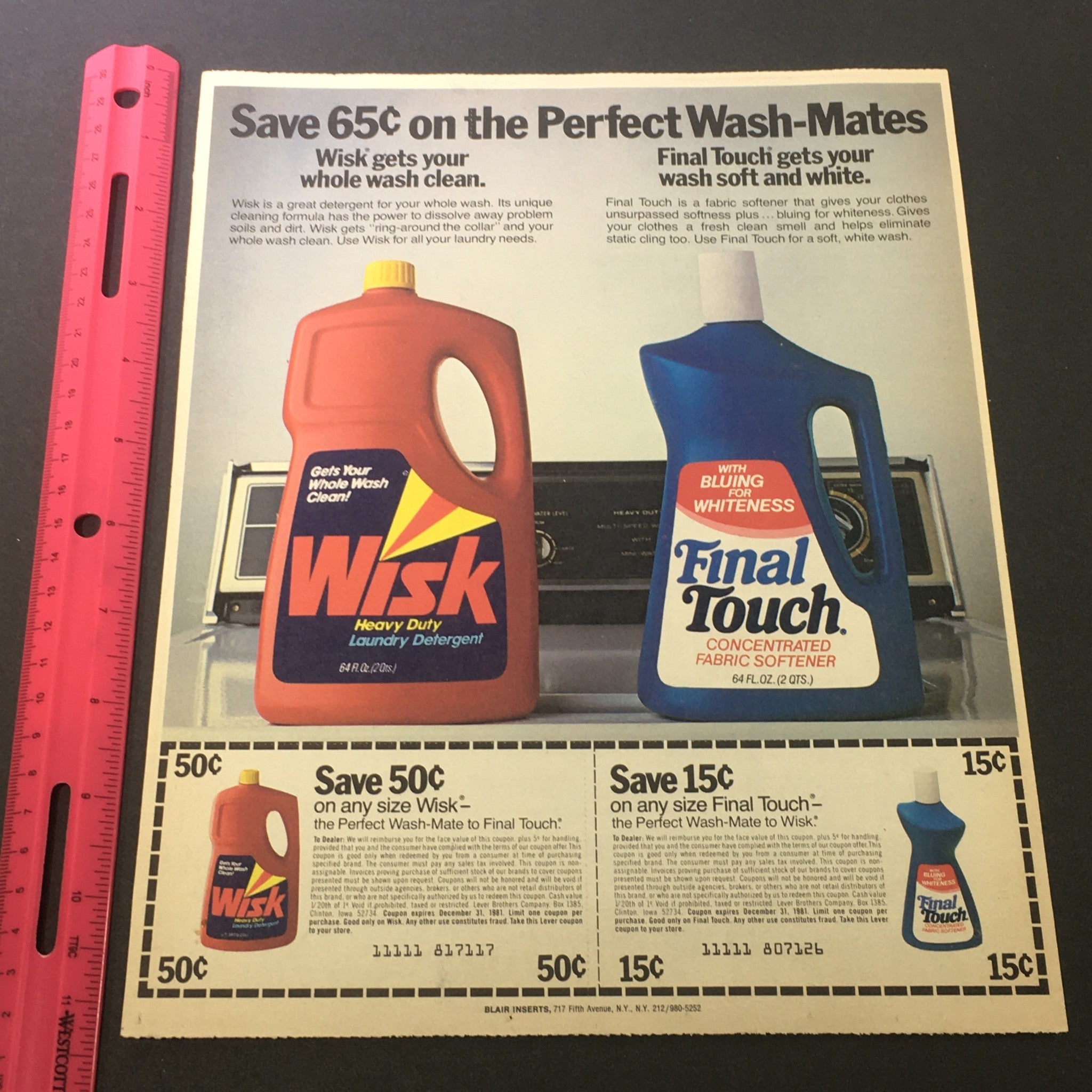 VTG 1981 Wisk Heavy Duty Laundry Detergent & Final Touch Fabcon Softener Coupon