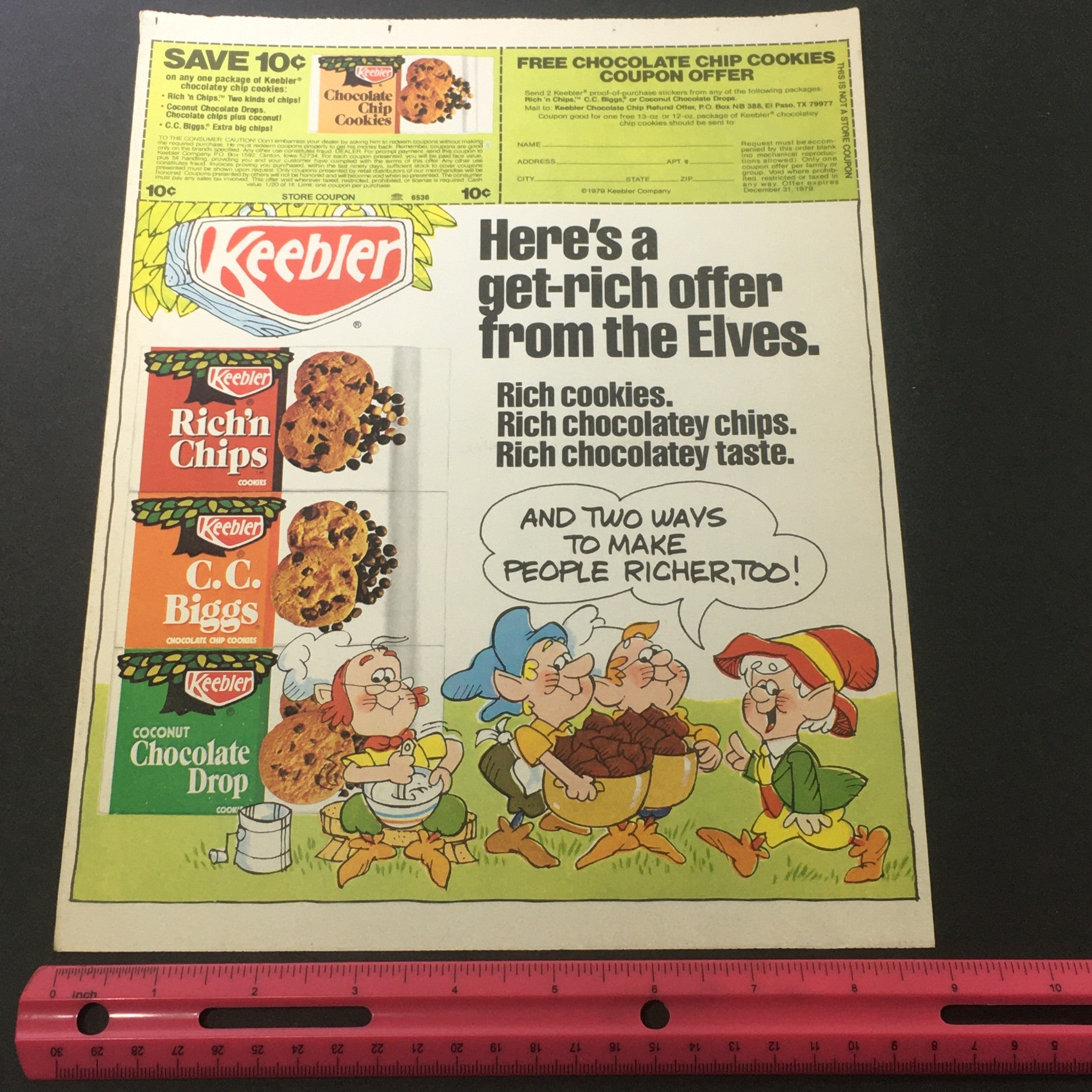 VTG 1979 Keebler Rich'n Chips, C.C. Biggs & Coconut Chocolate Drop Ad Coupon