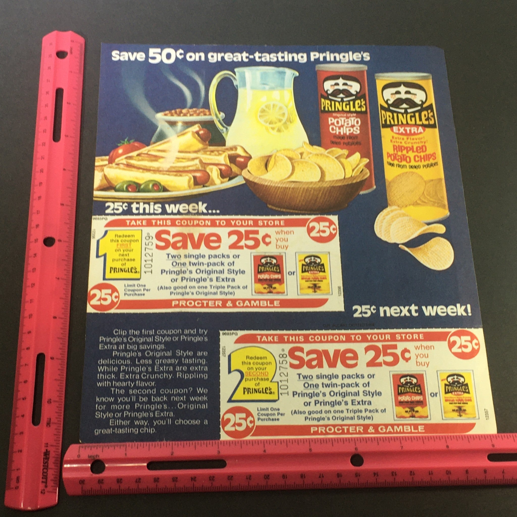 VTG 1982 Julius Pringles Original Style & Pringles Extra Potato Chips Ad Coupon