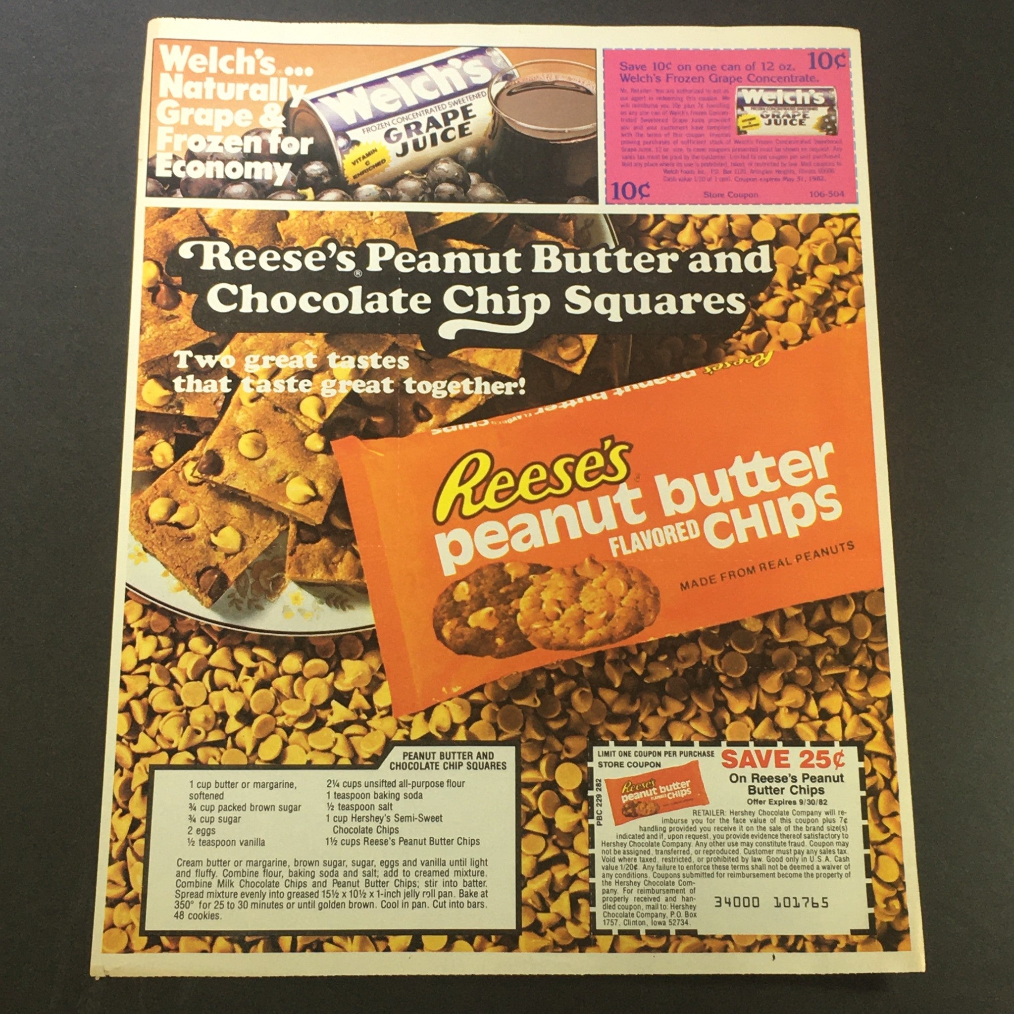 VTG 1982 Welch's Frozen Grape Concentrate & Reese's Peanut Butter Chips Coupon