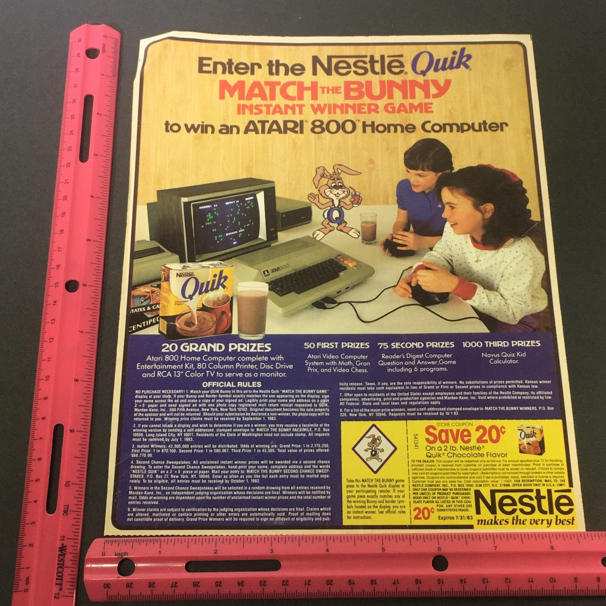 VTG 1983 Nestle Quik Chocolate Flavored Milk Win Atari 800 Home Computer Coupon