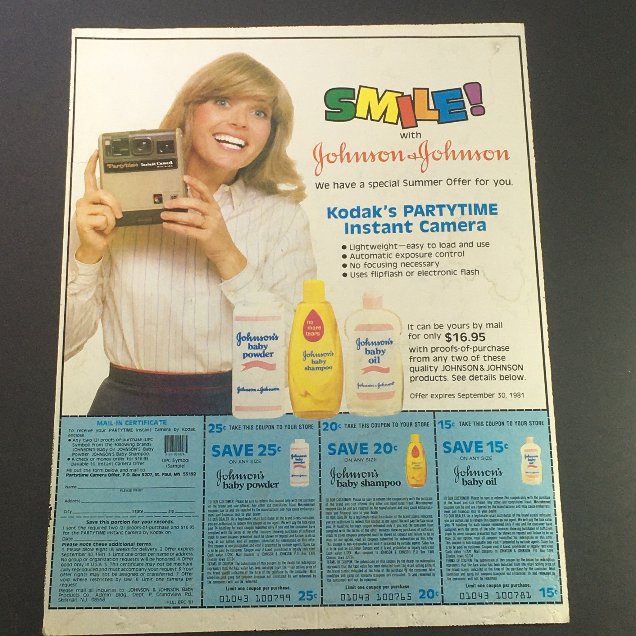 VTG 1981 Kodak's Partytime Instant Camera Johnson & Johnson Baby Products Coupon