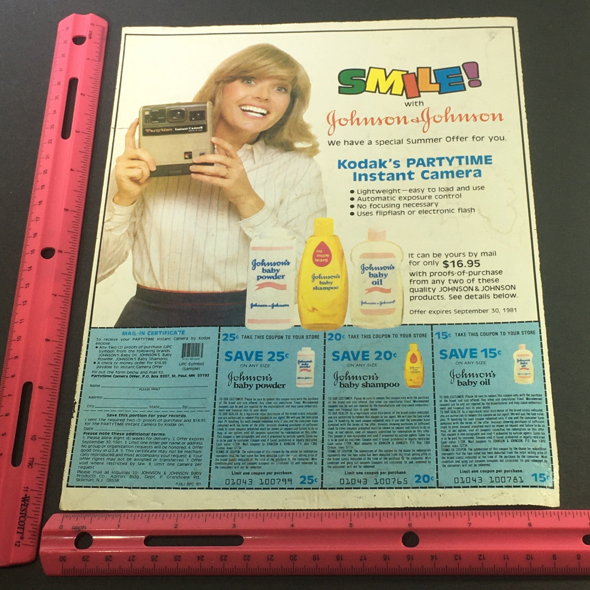 VTG 1981 Kodak's Partytime Instant Camera Johnson & Johnson Baby Products Coupon