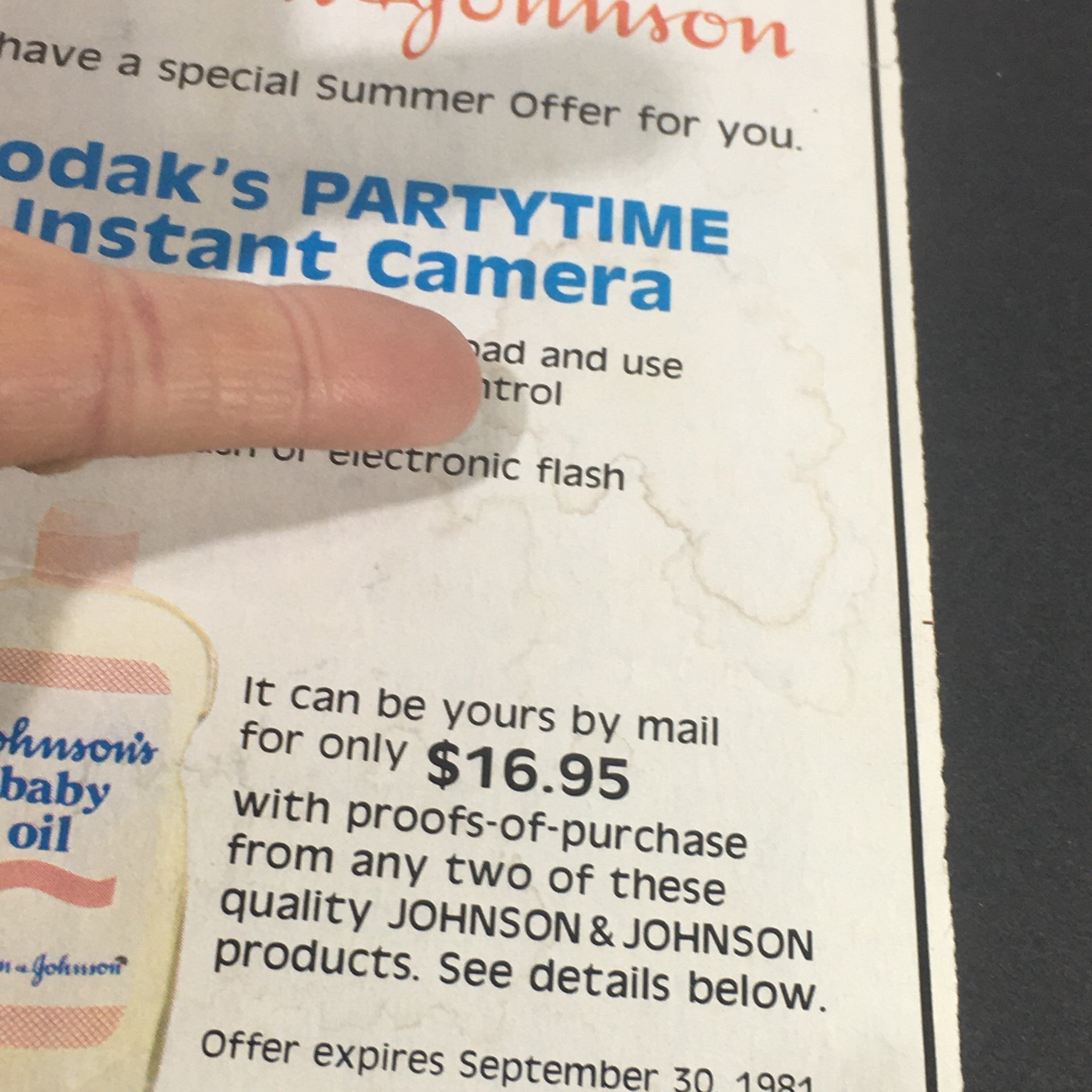 VTG 1981 Kodak's Partytime Instant Camera Johnson & Johnson Baby Products Coupon