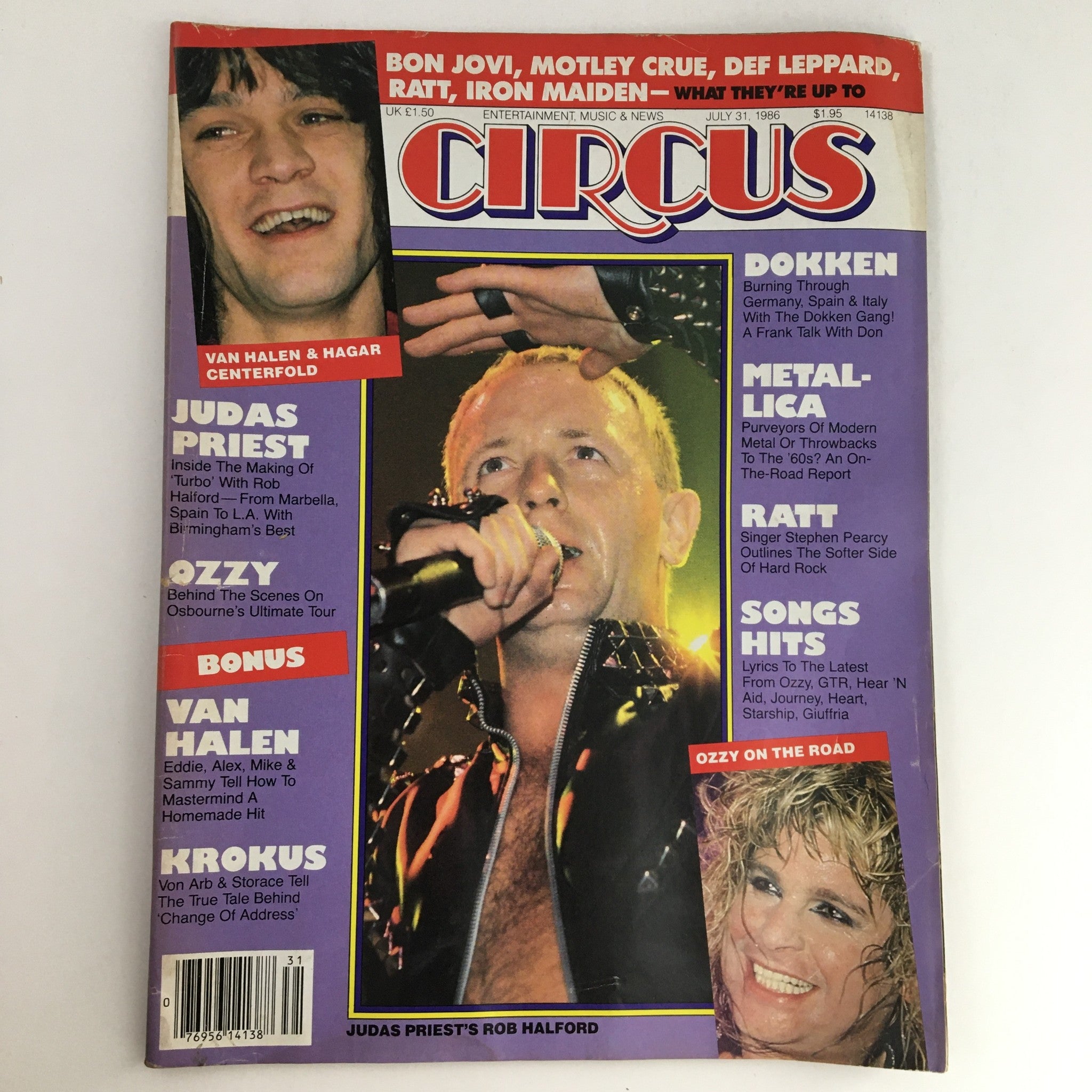 Circus Magazine July 31 1986 Ozzy Osbourne, Edward Van Halen, w Poster No Label