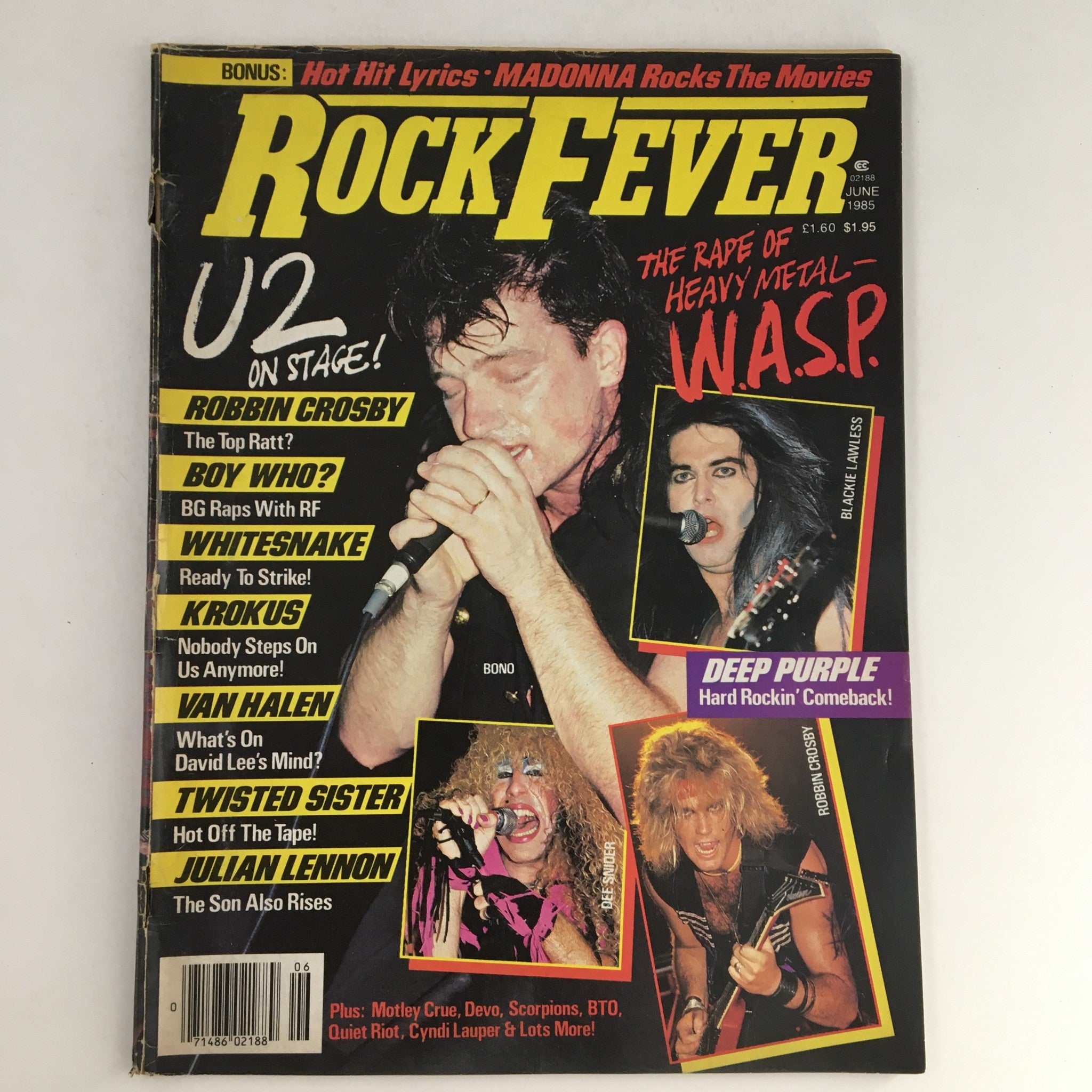 Rock Fever Magazine June 1985 Vol 2 #2 Bono, Blackie Lawless, No Poster No Label