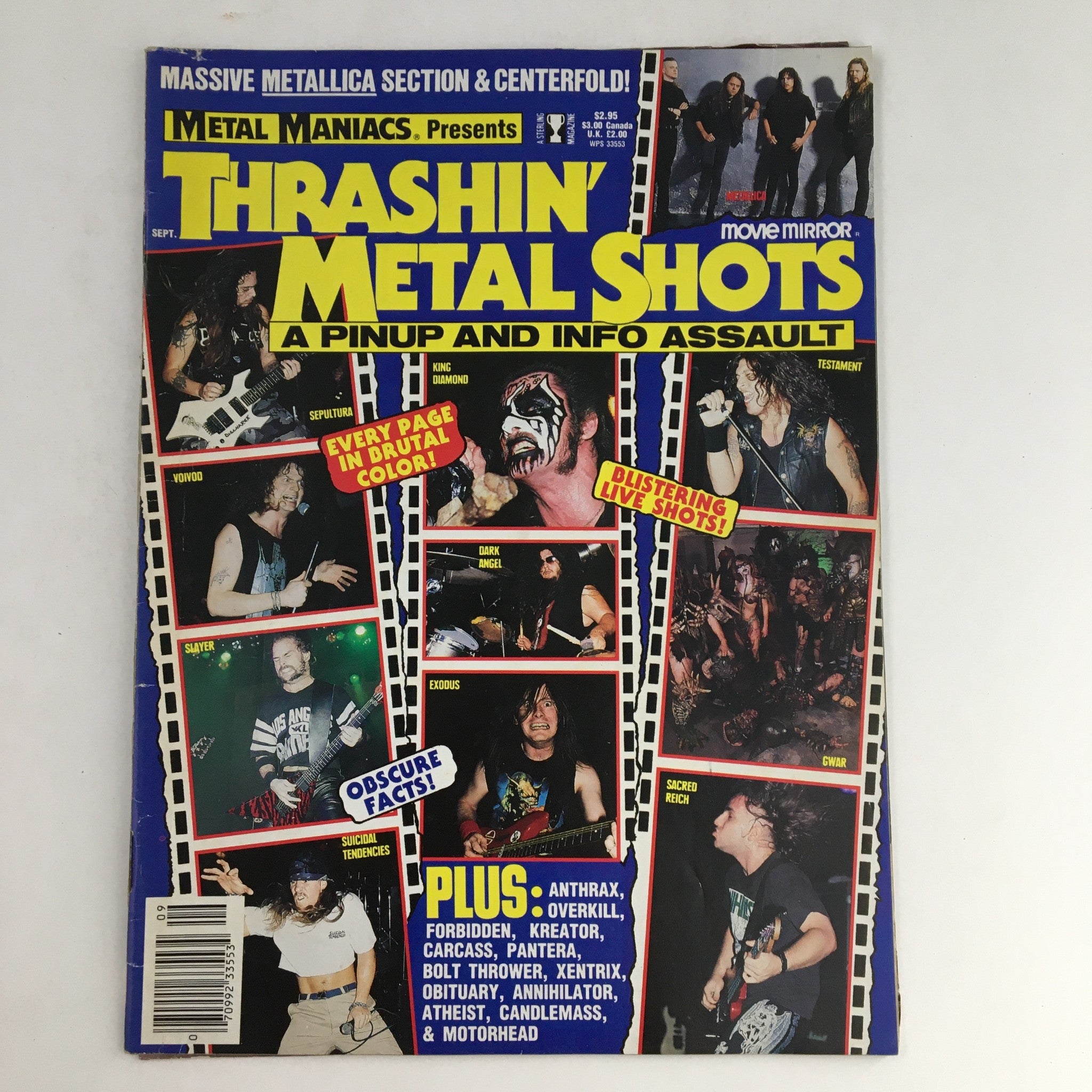 Thrashin' Metal Shots Magazine September 1991 cover featuring a collage of iconic heavy metal bands and musicians.