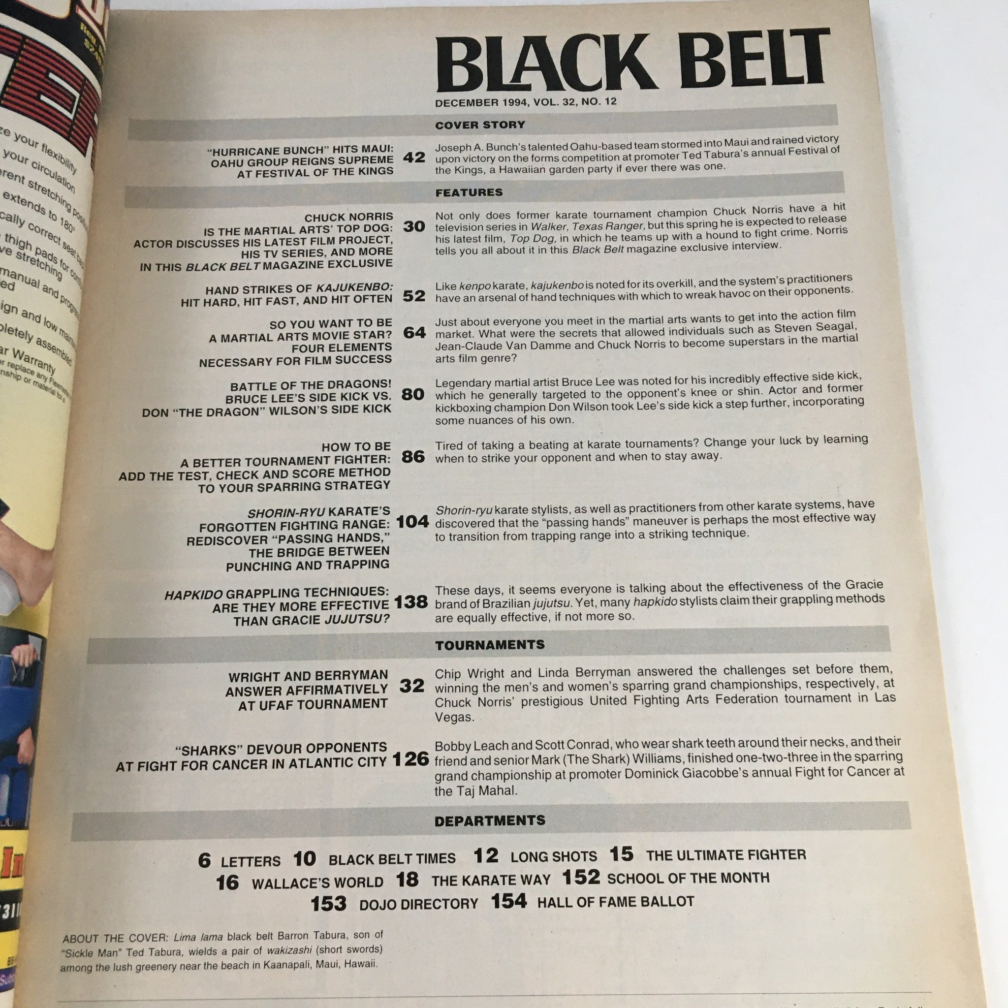 Black Belt Magazine December 1994 Vol 32 #12 Lima Lama Barron Tabura, No Label