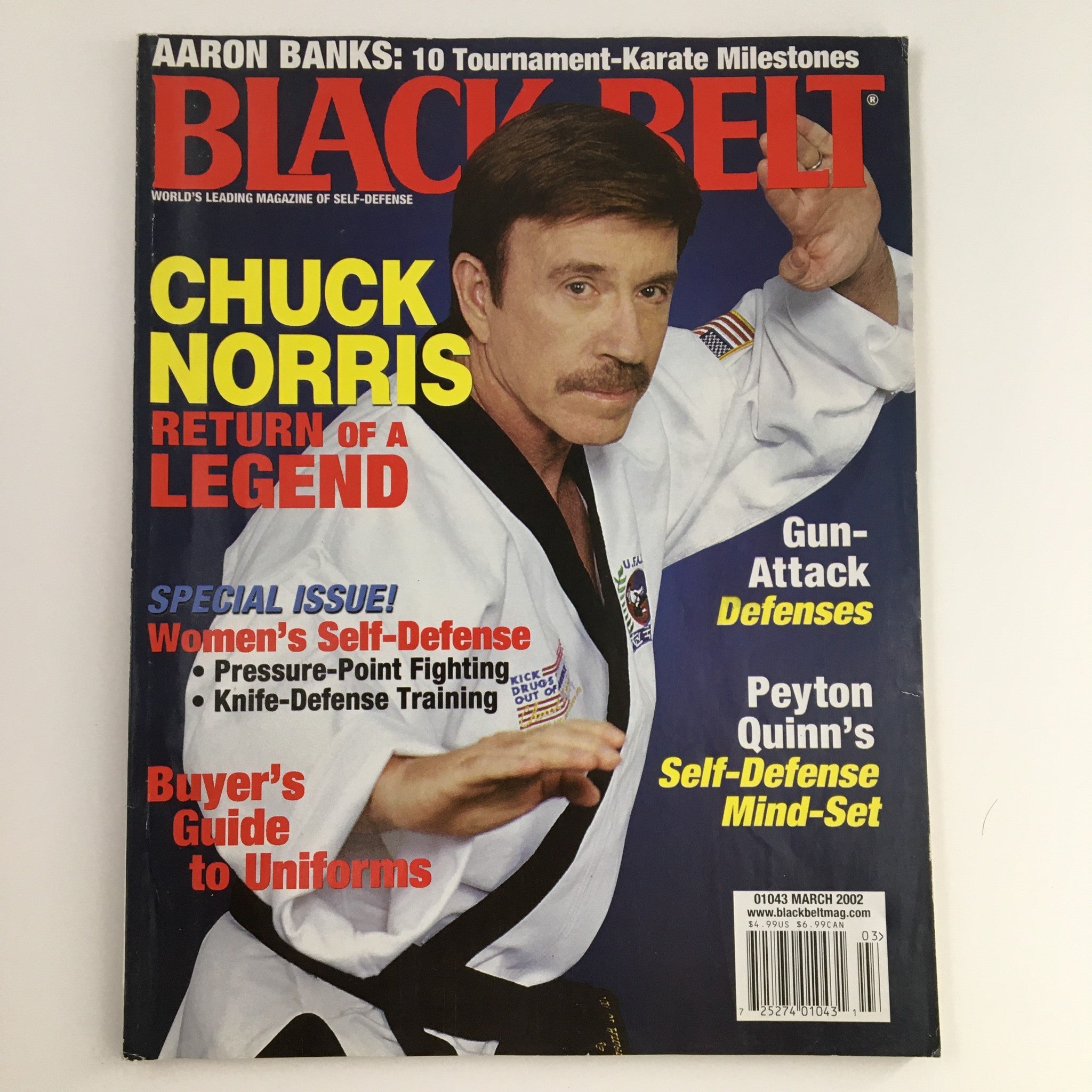 Black Belt Magazine March 2002 Vol 40 #3 Chuck Norris & Peyton Quinn, No Label