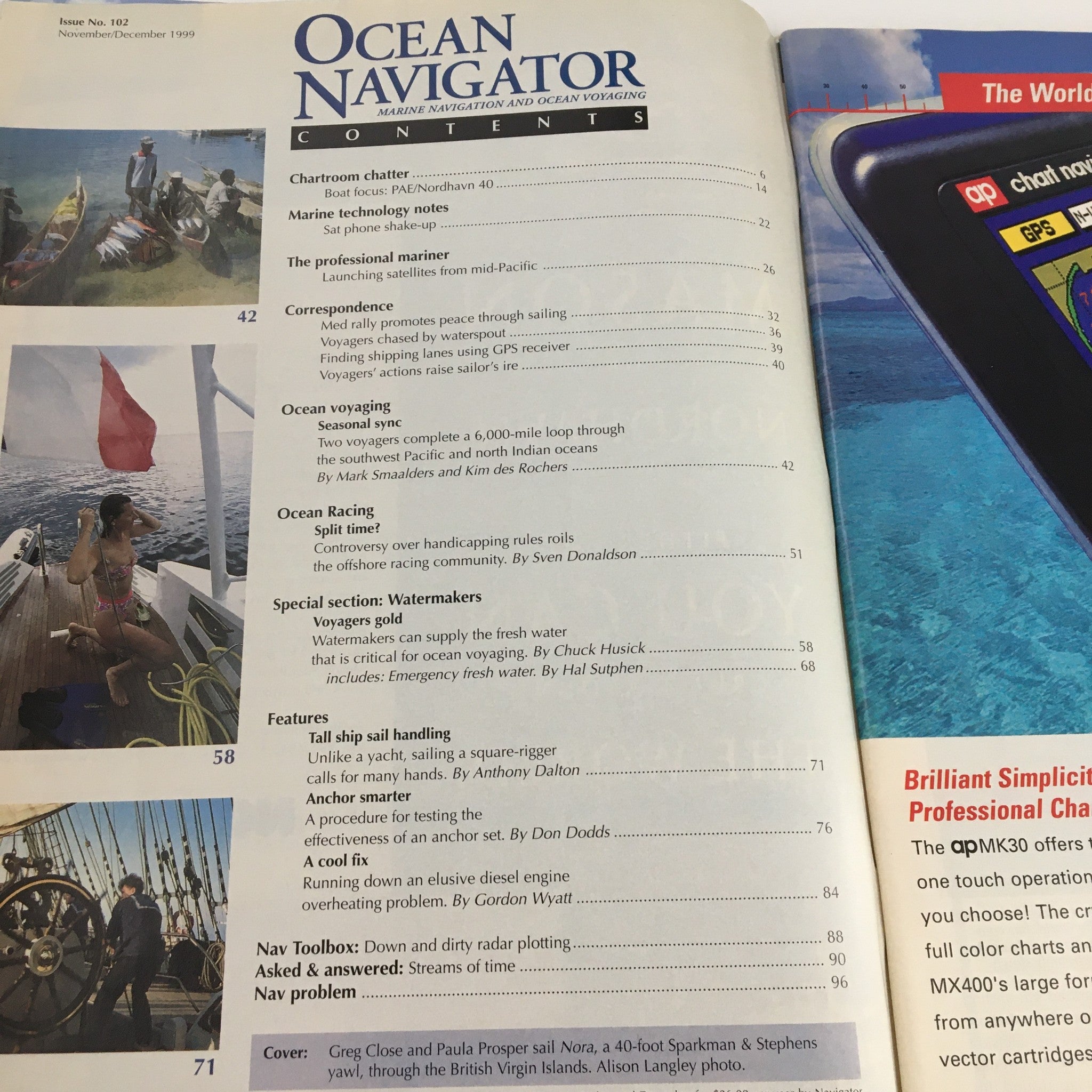 Ocean Navigator Magazine November 1999 Greg Close & Paula Prosper Sail, No Label