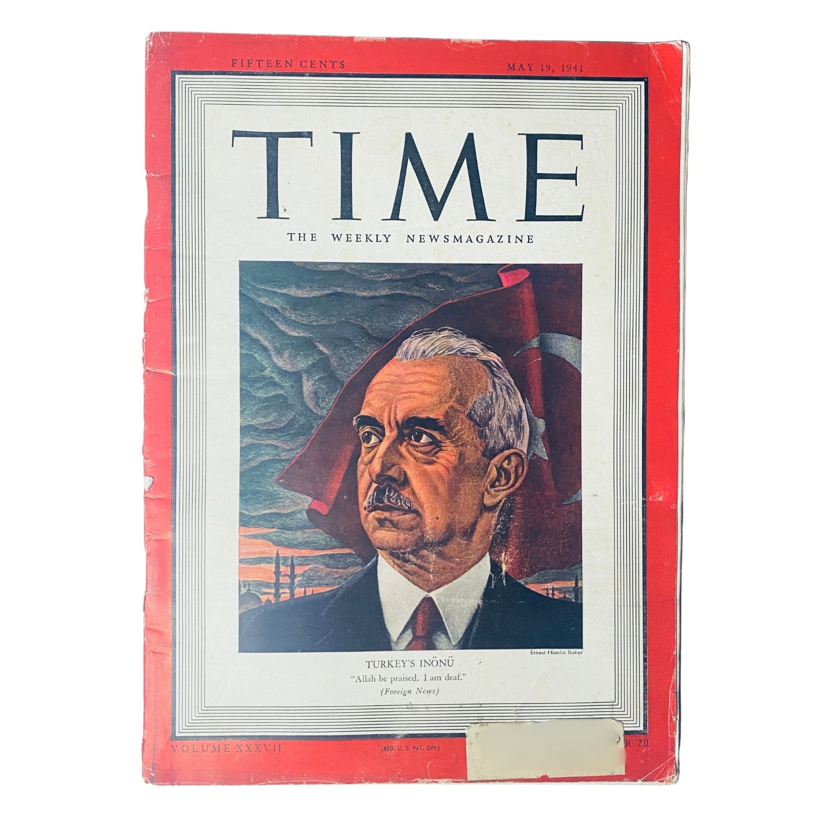 Cover of Time Magazine from May 19, 1941, featuring Turkey's İsmet İnönü, with a portrait of İnönü against a dramatic sky and national flag.