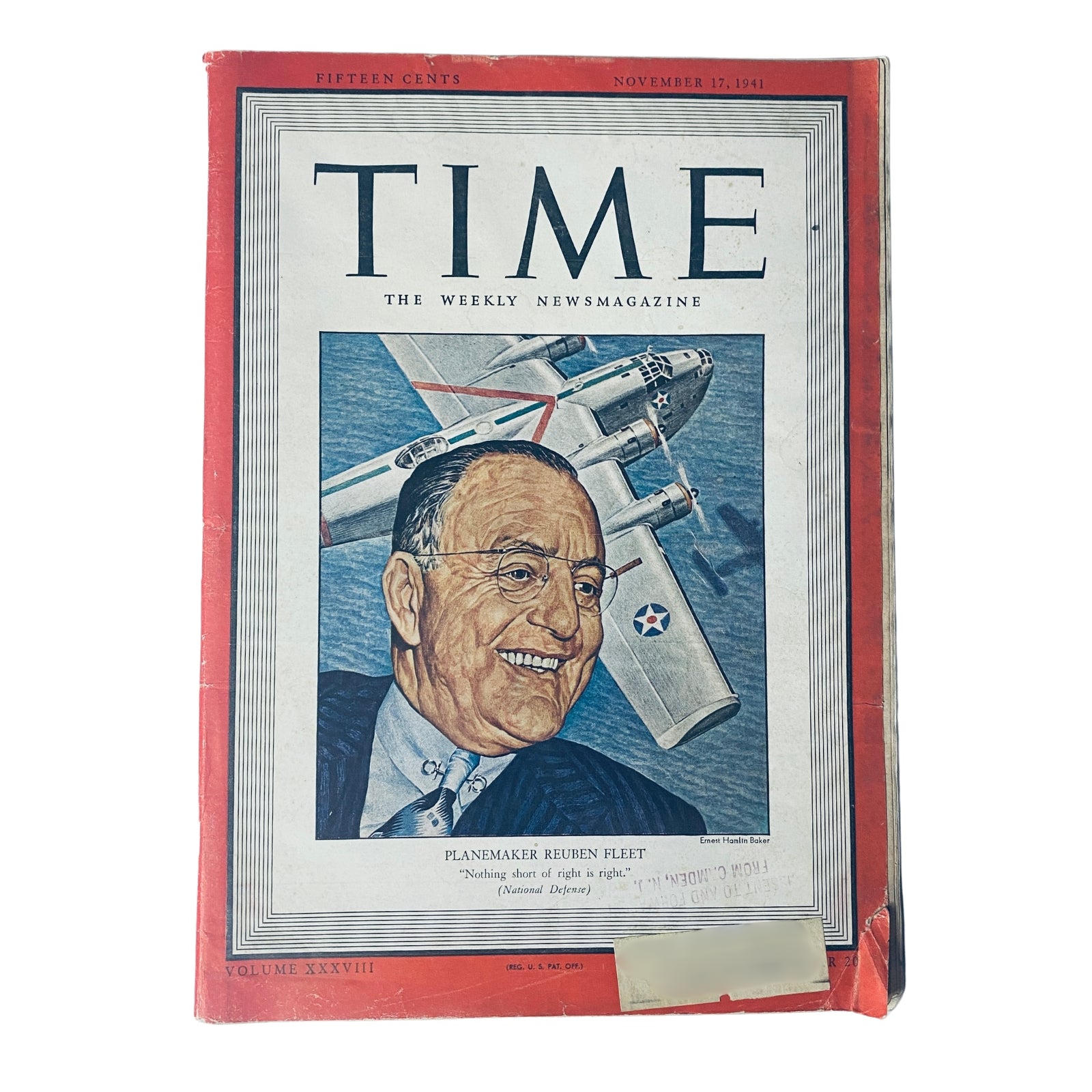 Cover of Time Magazine November 17, 1941, Vol 38 No 20 featuring Planemaker Reuben Fleet, showcasing a portrait and background of military aircraft, reflecting early WWII aviation themes.