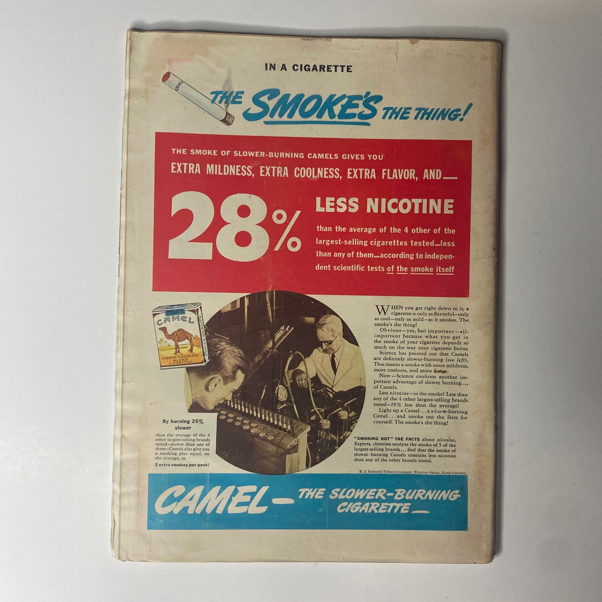 Inside advertisement from Time Magazine dated February 10, 1941, promoting Camel cigarettes with a focus on reduced nicotine content, reflecting cultural values of the era.