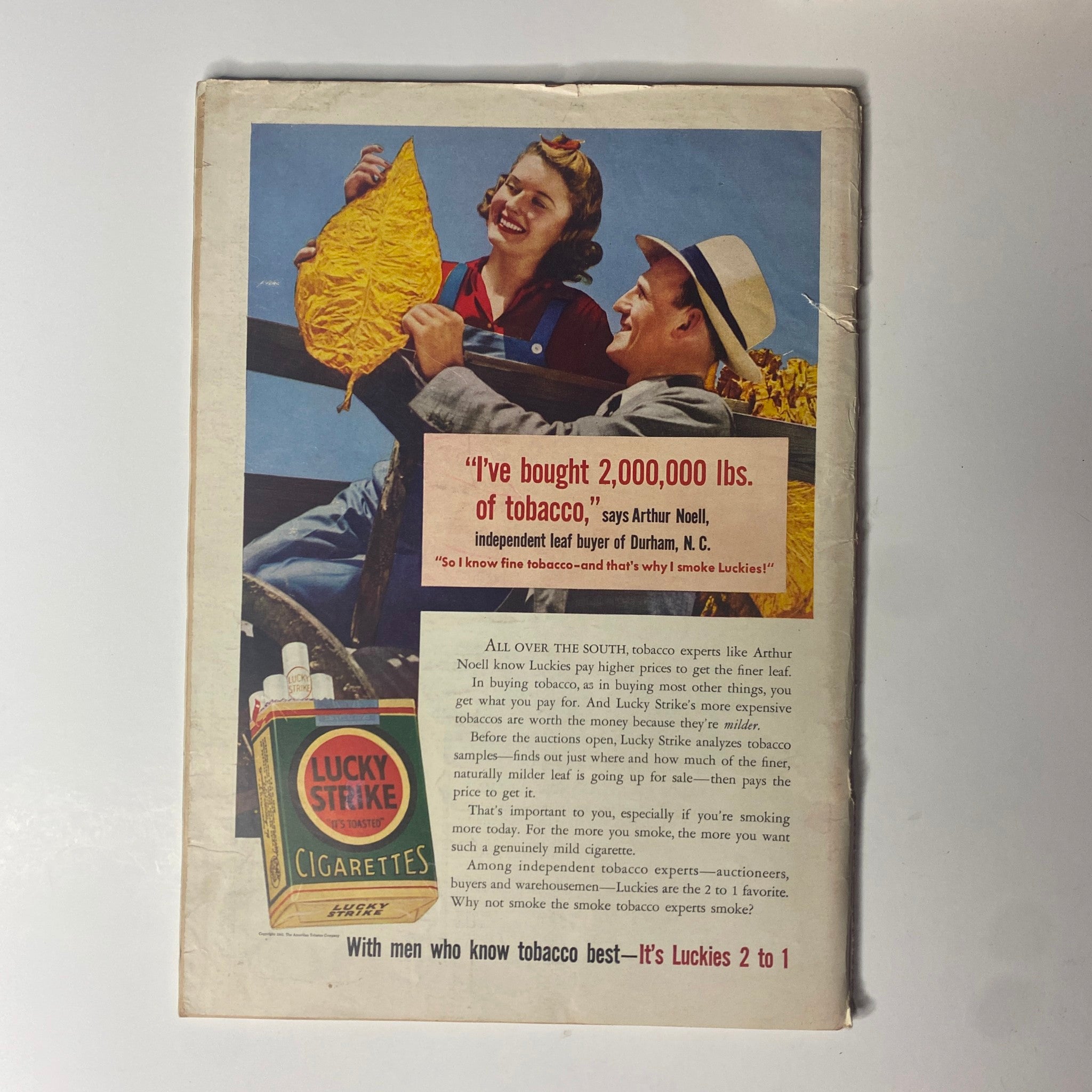 Back cover of Time Magazine January 20, 1941 Vol 37 No. 3 featuring an advertisement for Lucky Strike cigarettes highlighting tobacco buying, reflecting cultural aspects of early 1940s America.