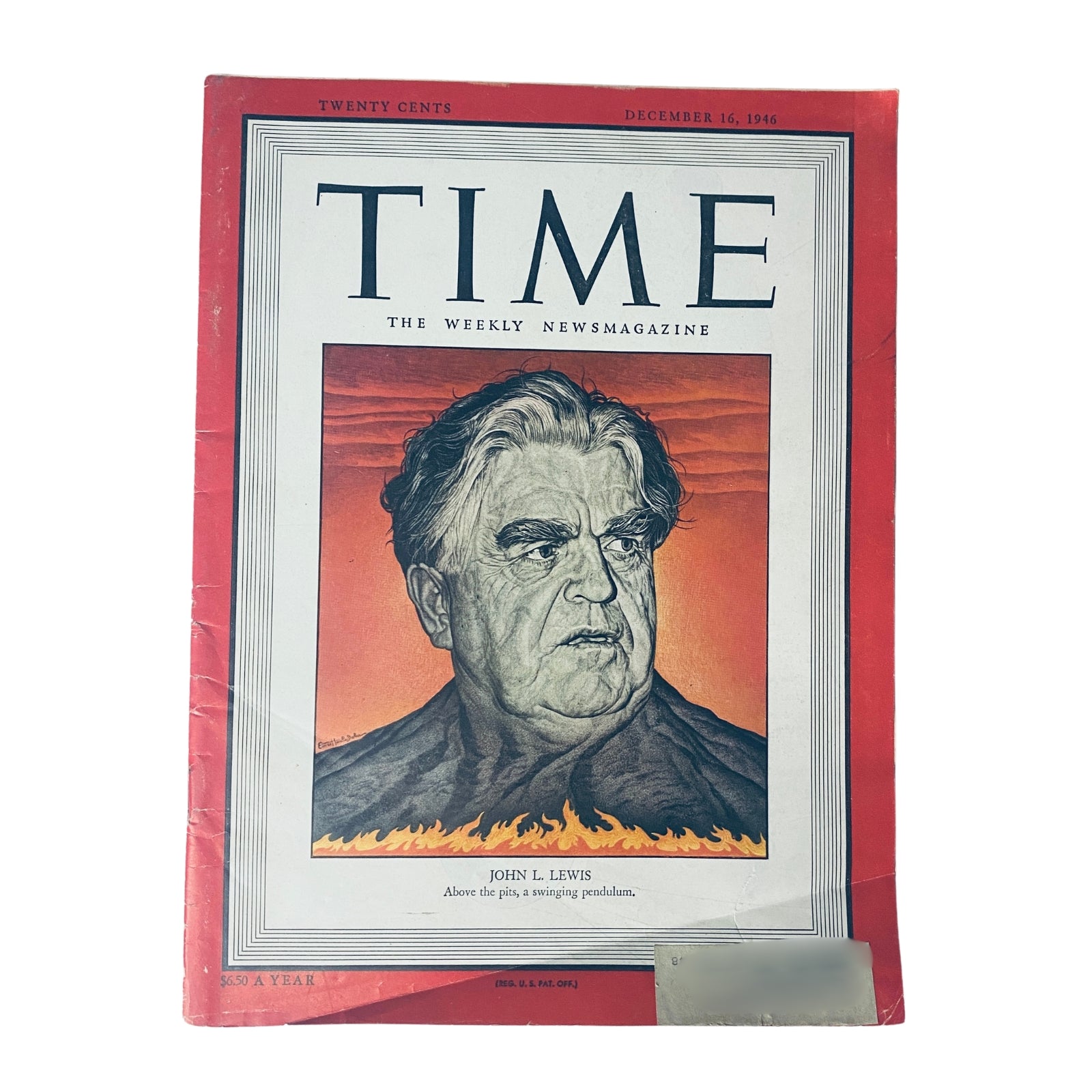 Cover of Time Magazine December 16, 1946 featuring John L. Lewis, President of the United Mine Workers of America, highlighting labor unrest in postwar America.