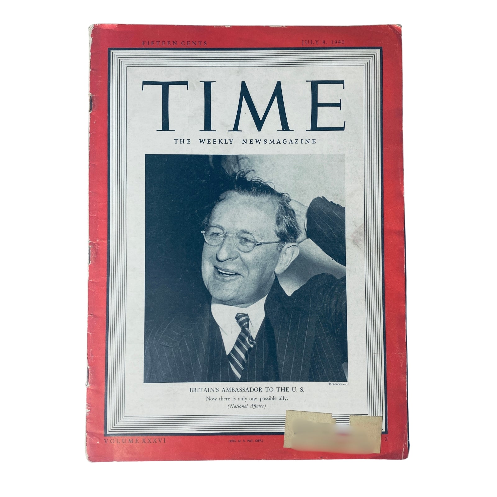 Time Magazine cover from July 8, 1940, featuring Ambassador to the U.S. Philip Henry Kerr, highlighting his role in World War II diplomacy and Anglo-American relations.