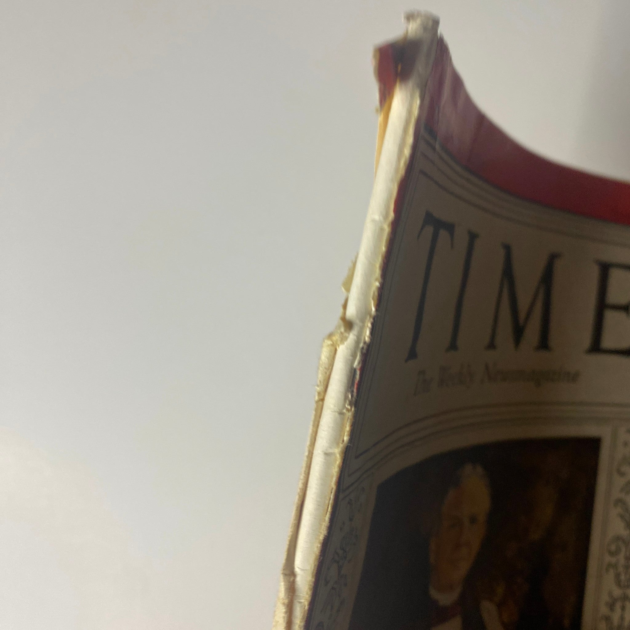 Close-up view of the spine of the October 15, 1934 Time Magazine, showing wear and condition details for collectors.